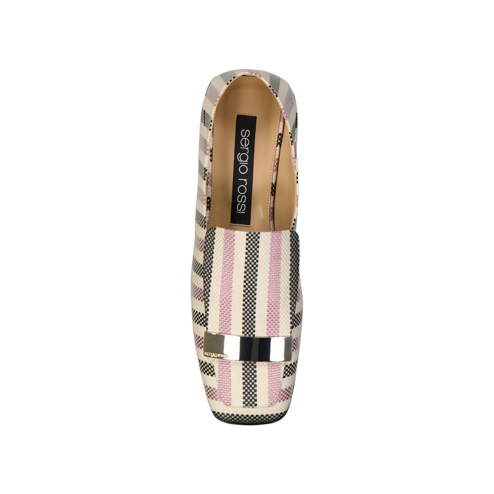 Sergio Rossi White Fabric Slip-On Women's Loafers