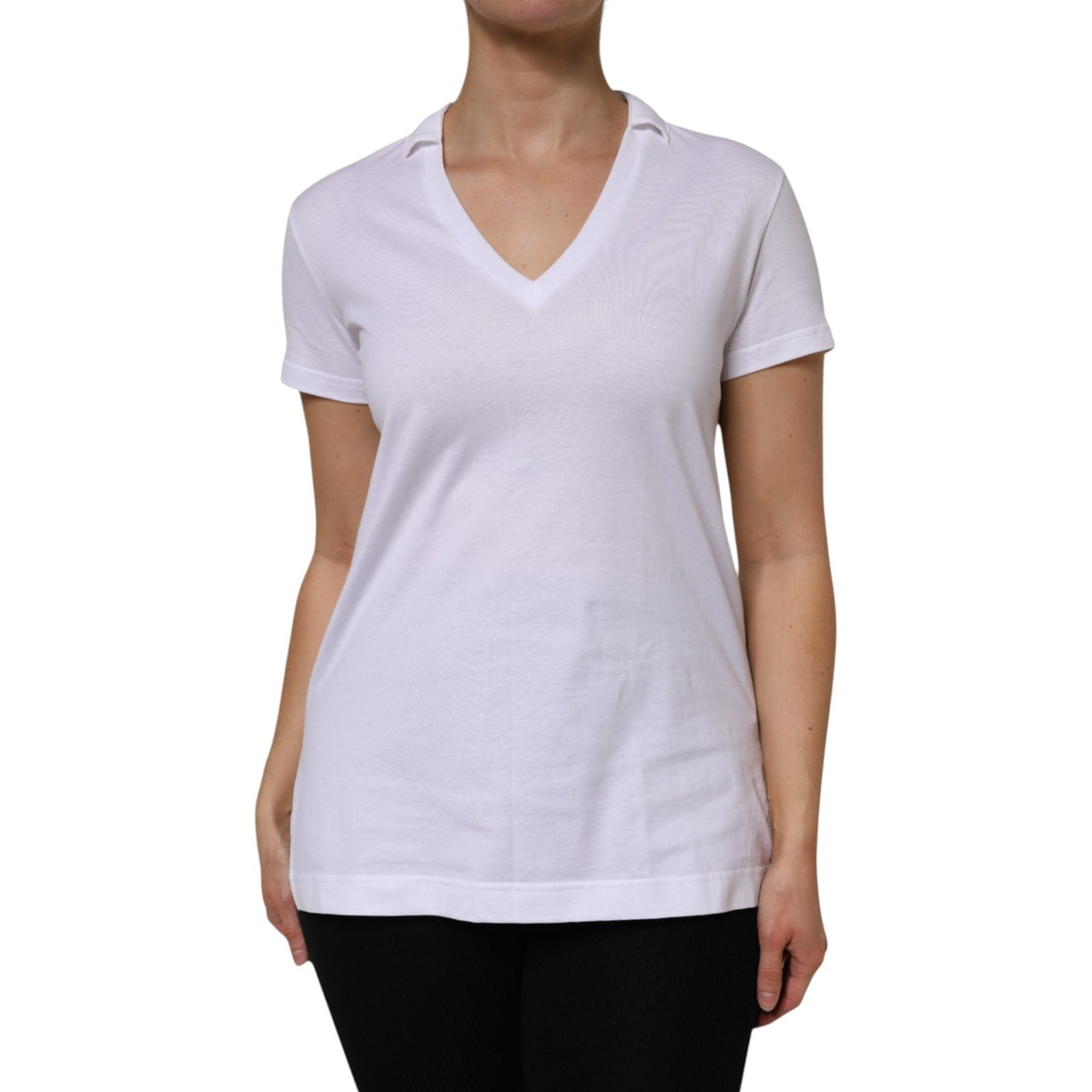 Dolce & Gabbana White V-Neck Cotton Short Sleeves Women's T-shirt