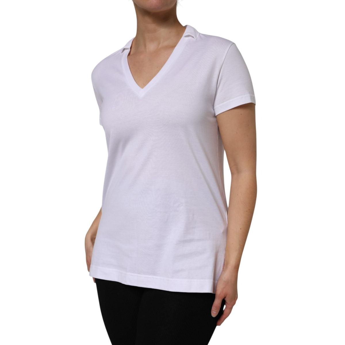 Dolce & Gabbana White V-Neck Cotton Short Sleeves Women's T-shirt