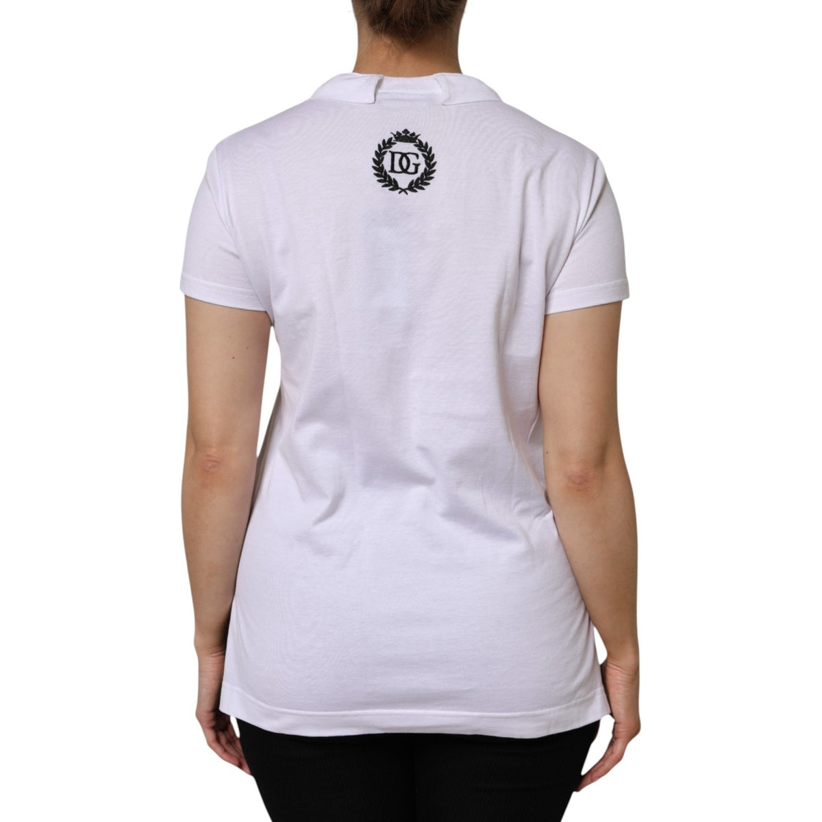 Dolce & Gabbana White V-Neck Cotton Short Sleeves Women's T-shirt