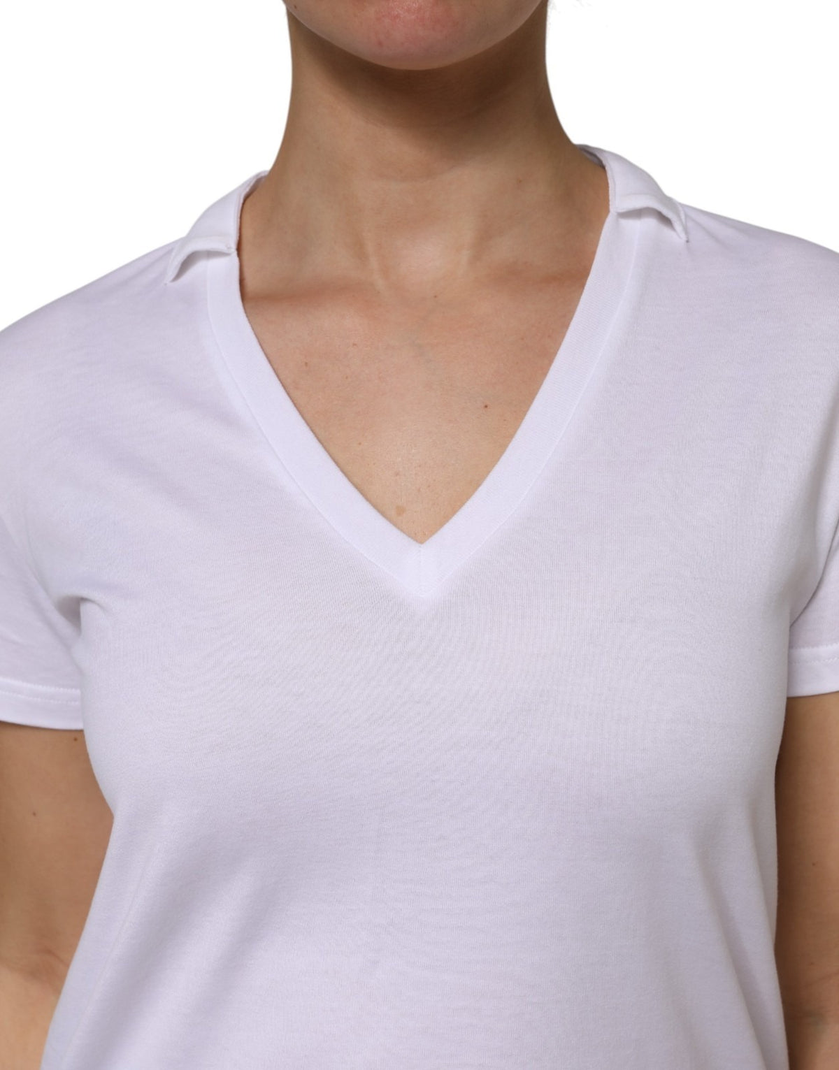 Dolce & Gabbana White V-Neck Cotton Short Sleeves Women's T-shirt
