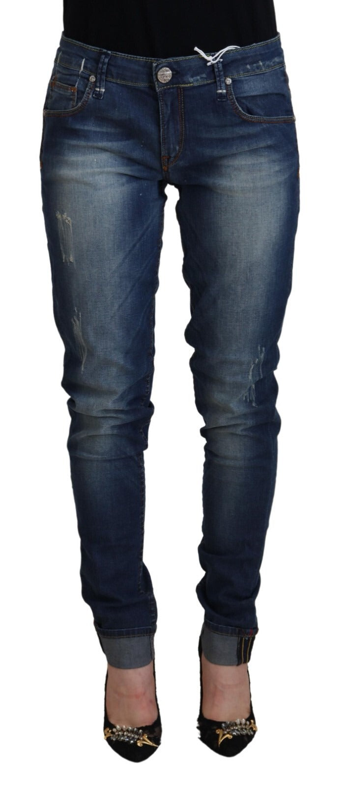 Acht Blue Washed Cotton Slim Fit Women Denim Pants Women's Jeans
