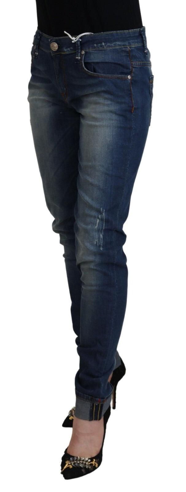 Acht Blue Washed Cotton Slim Fit Women Denim Pants Women's Jeans