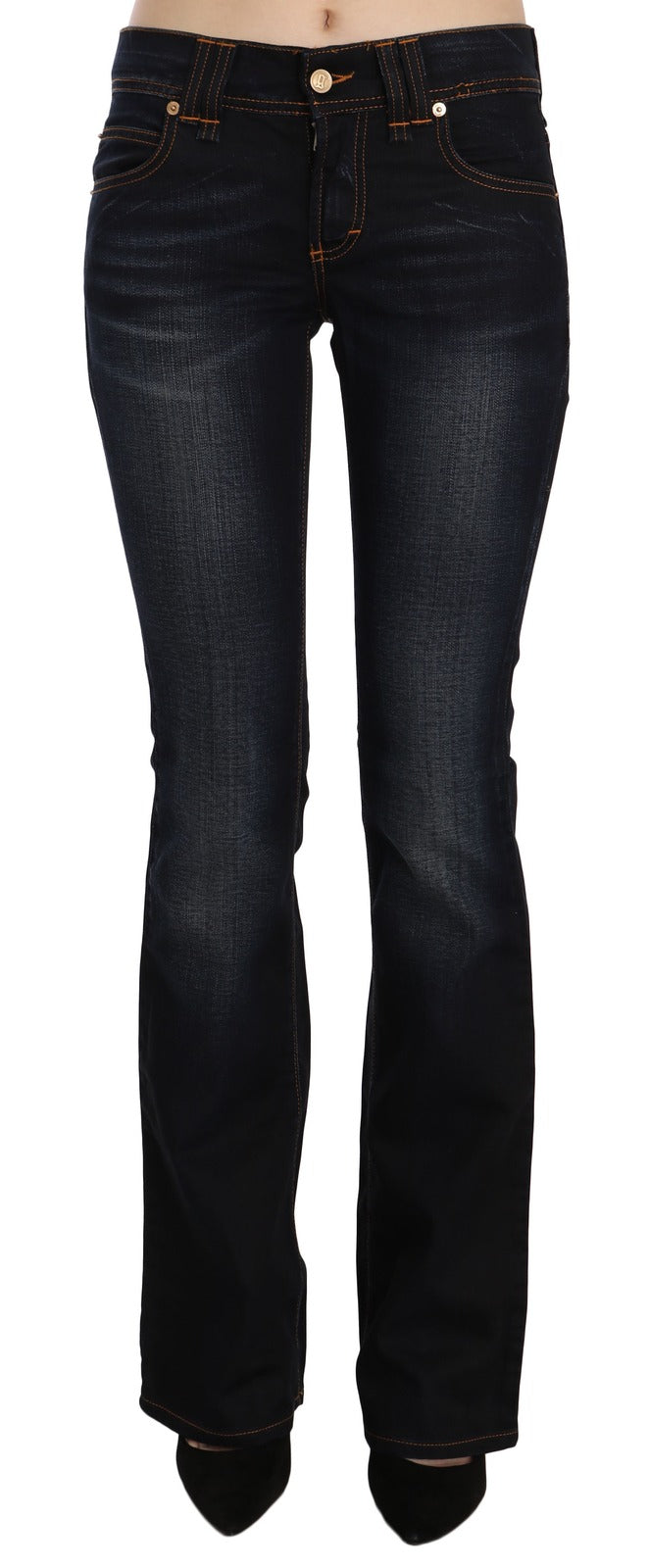 John Galliano Blue Washed Mid Waist Regular Leg Boot Cut Denim Women's Jeans