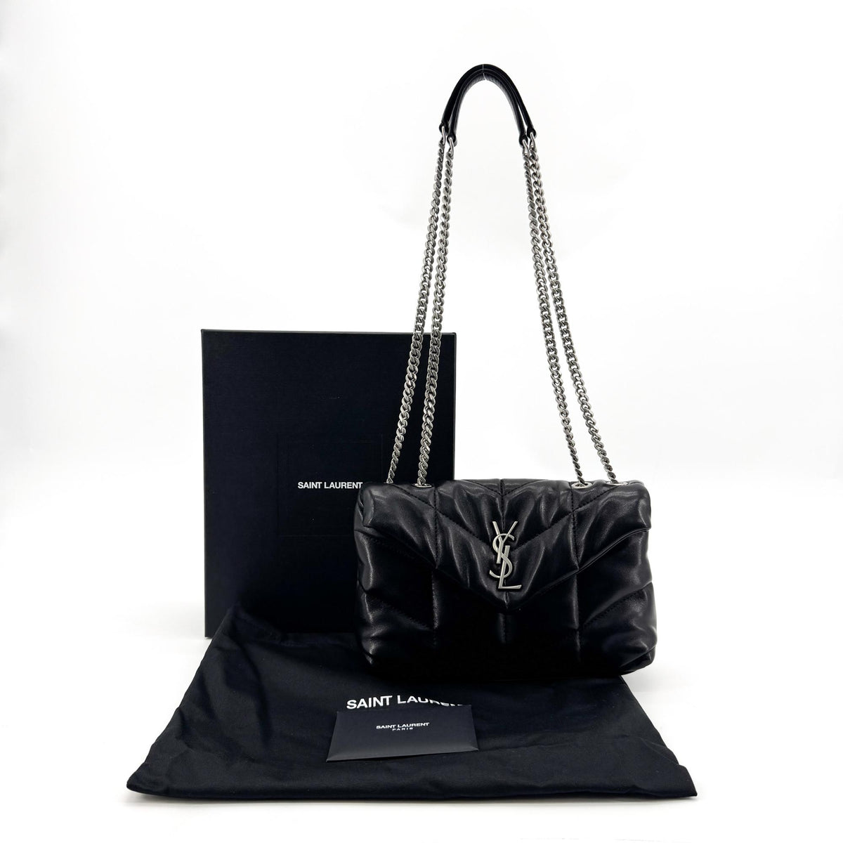 Saint Laurent Loulou Puffer Quilted Leather Black Leather Shoulder Bag Bag (Pre-Owned)