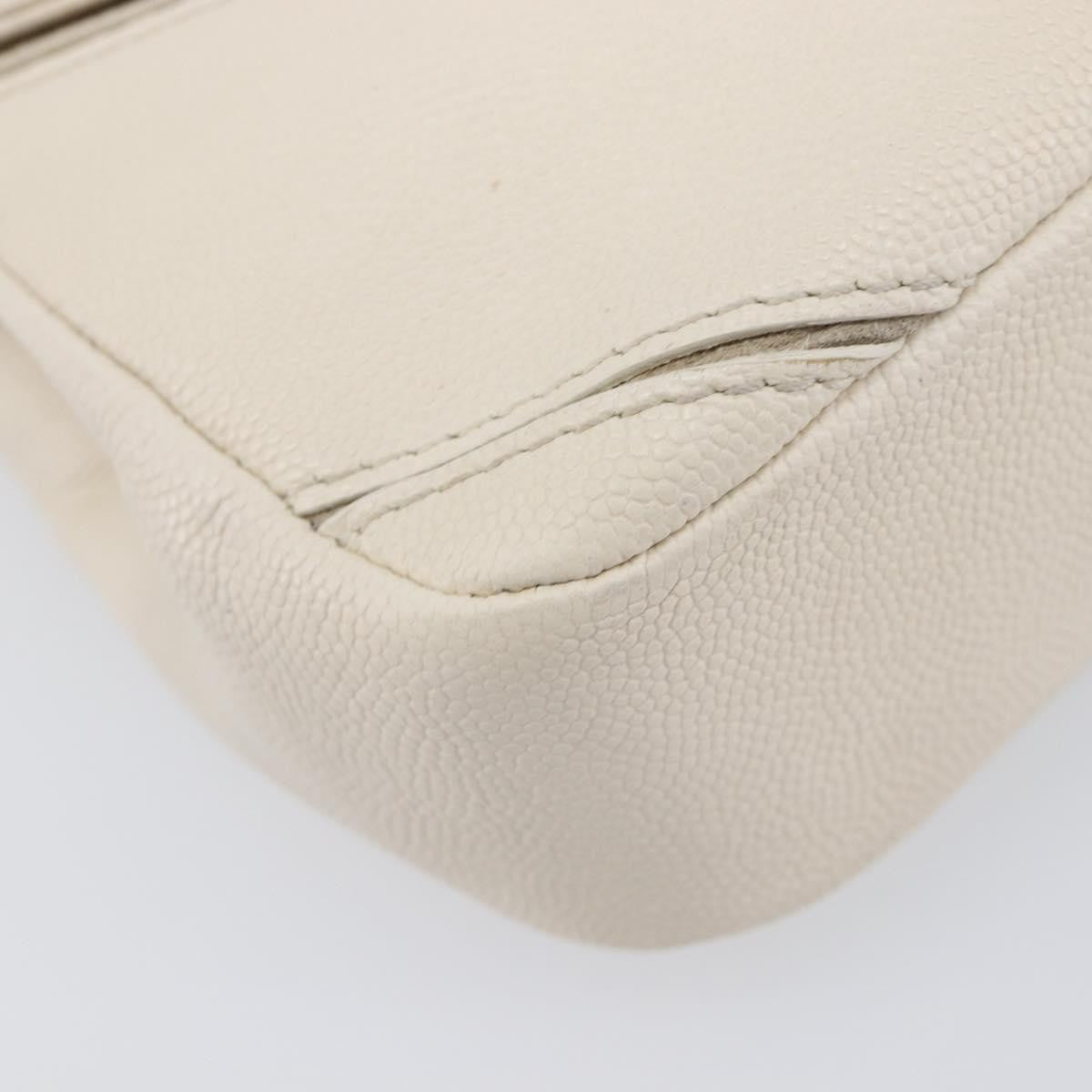 Chanel Macro Flap Chevron Caviar White Calfskin Shoulder Bag Bag (Pre-Owned)