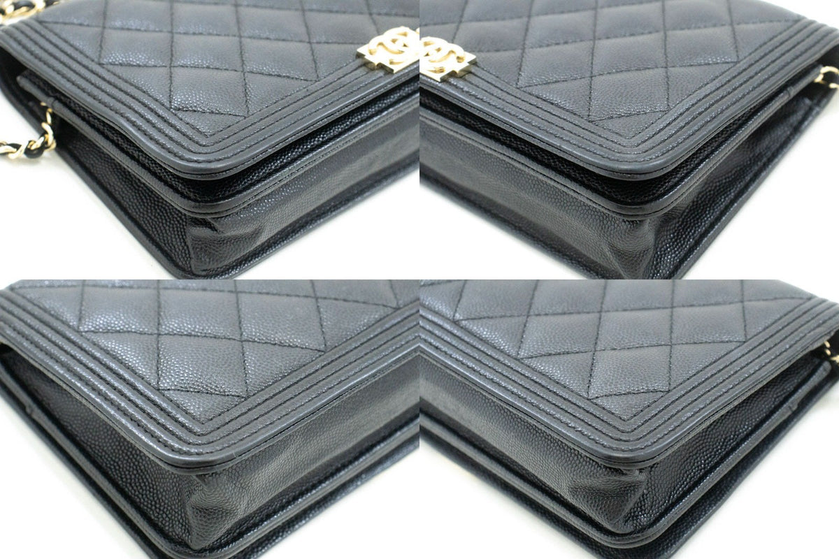 Chanel Boy Wallet On Chain Quilted Caviar Black Calfskin Wallets Accessory (Pre-Owned)