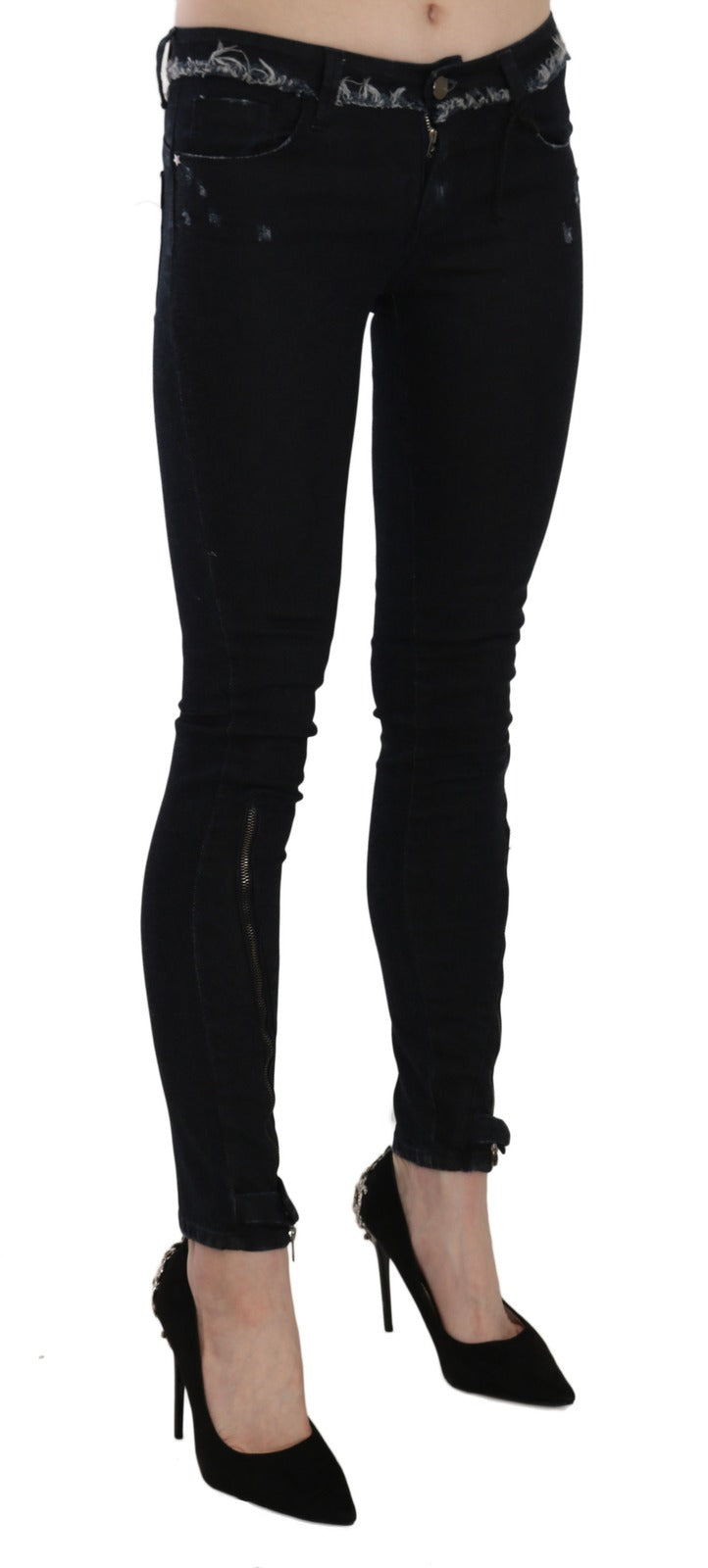 Costume National Black Low Waist Zipper Leg Skinny Denim Women's Jeans