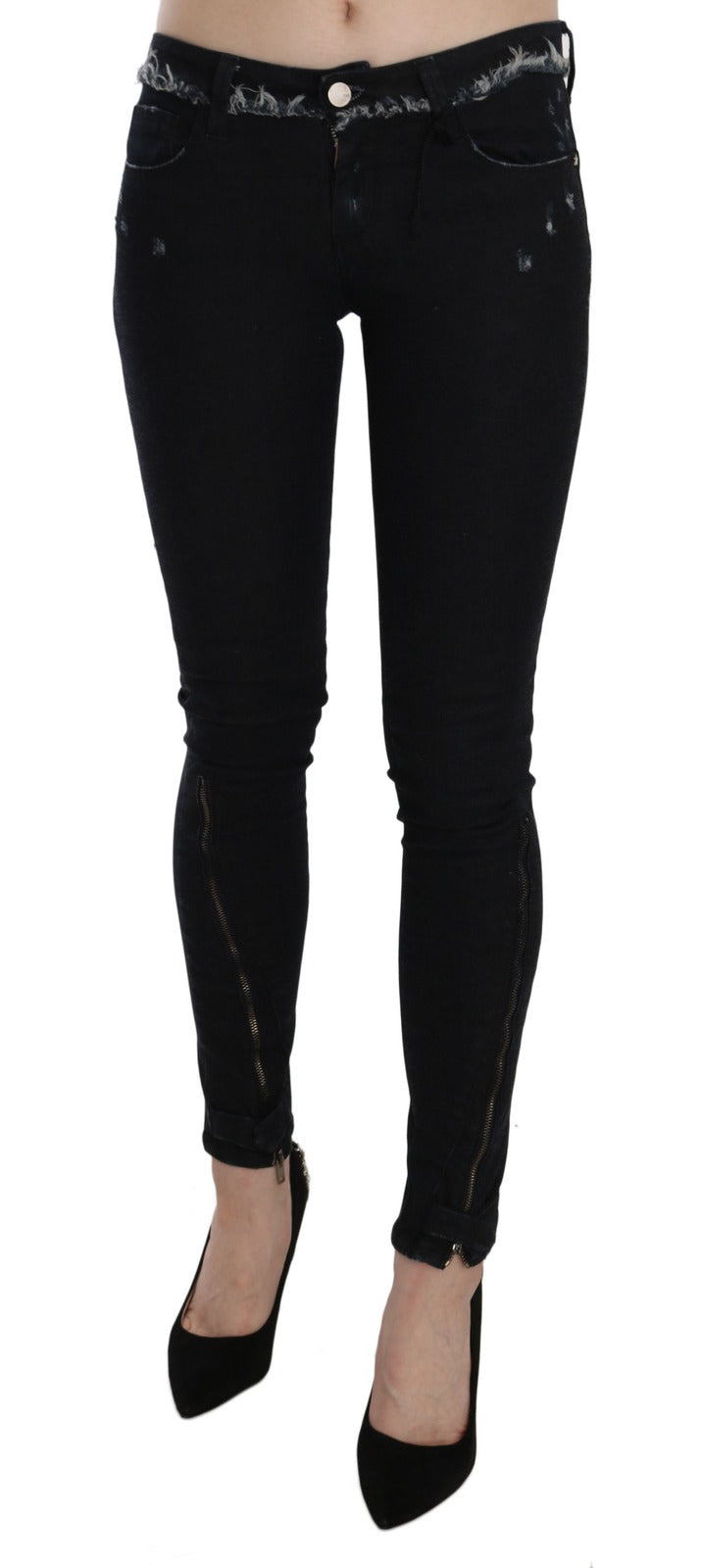 Costume National Black Low Waist Zipper Leg Skinny Denim Women's Jeans
