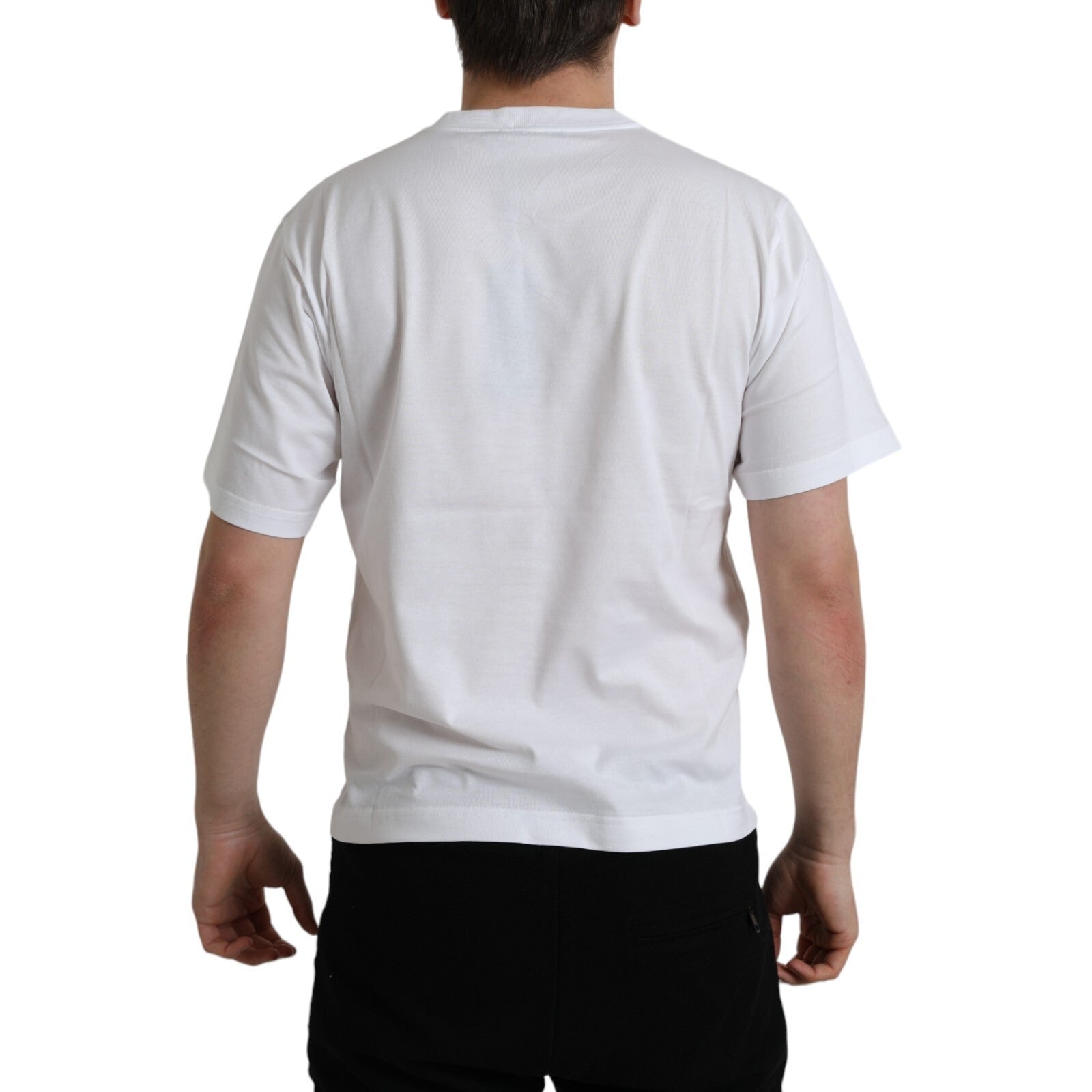 Dolce & Gabbana White Logo Patch Cotton Crew Neck Men's T-shirt (Pre-Owned)