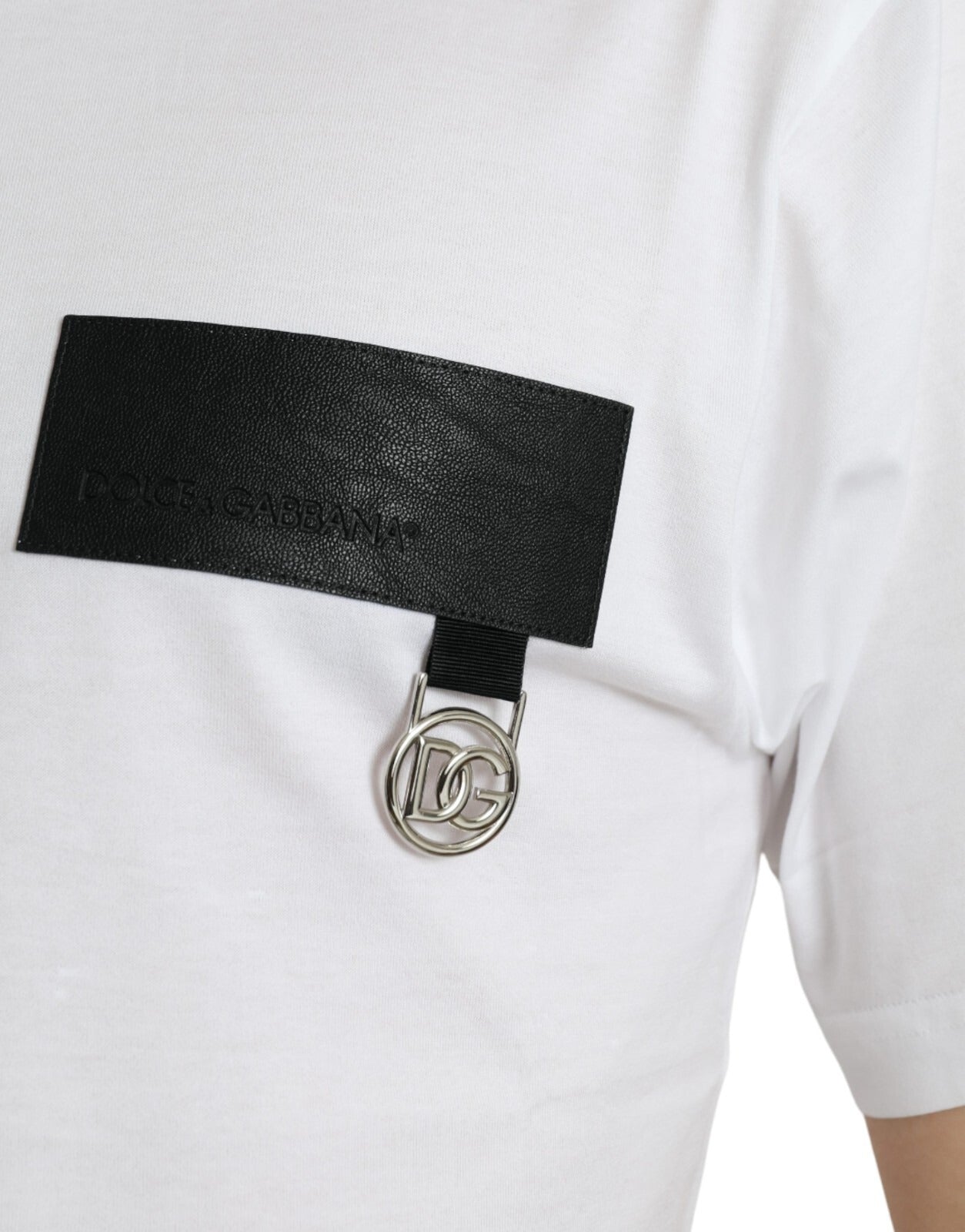 Dolce & Gabbana White Logo Patch Cotton Crew Neck Men's T-shirt (Pre-Owned)