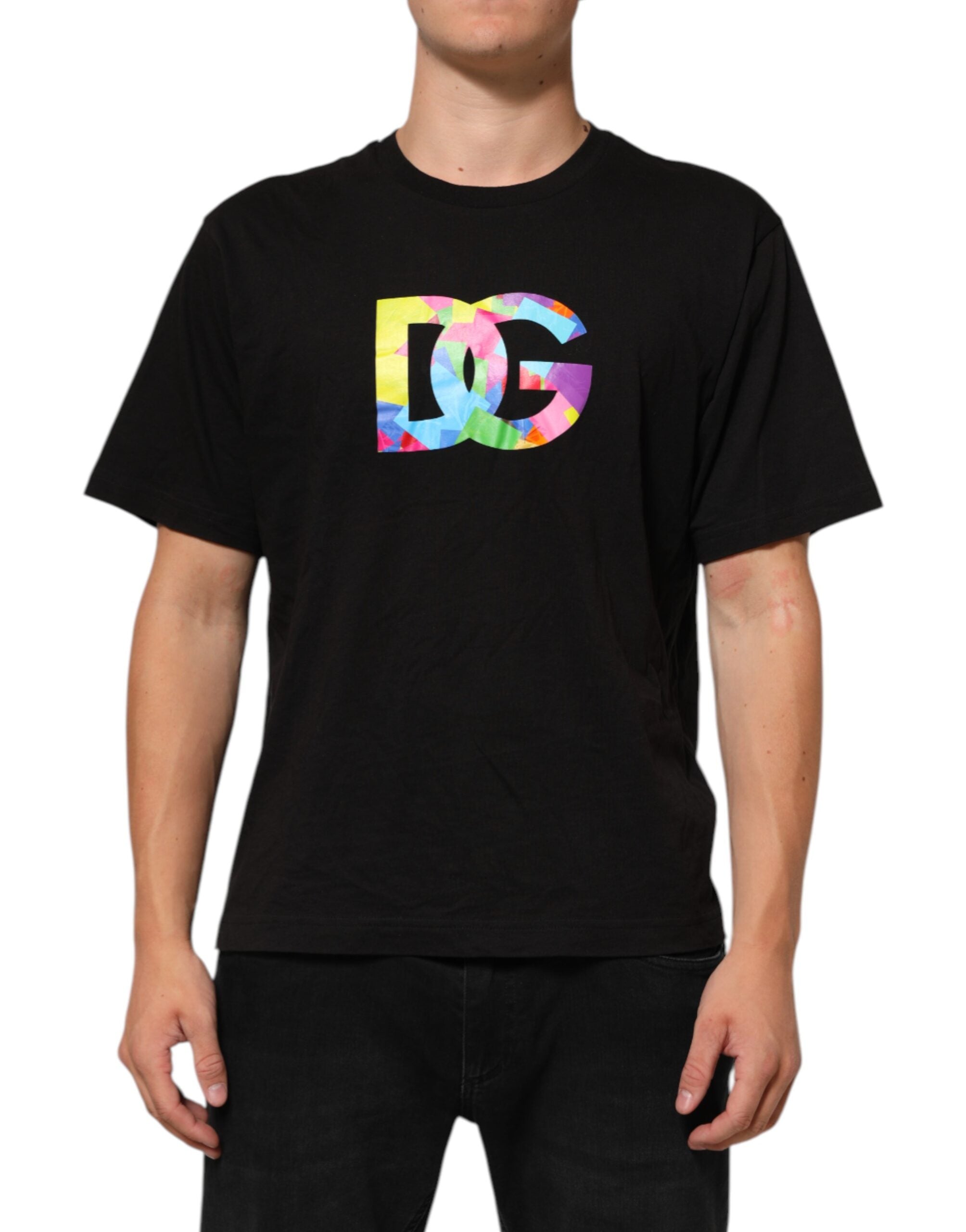 Dolce & Gabbana Black Logo Print Cotton Crew Neck Men's T-shirt