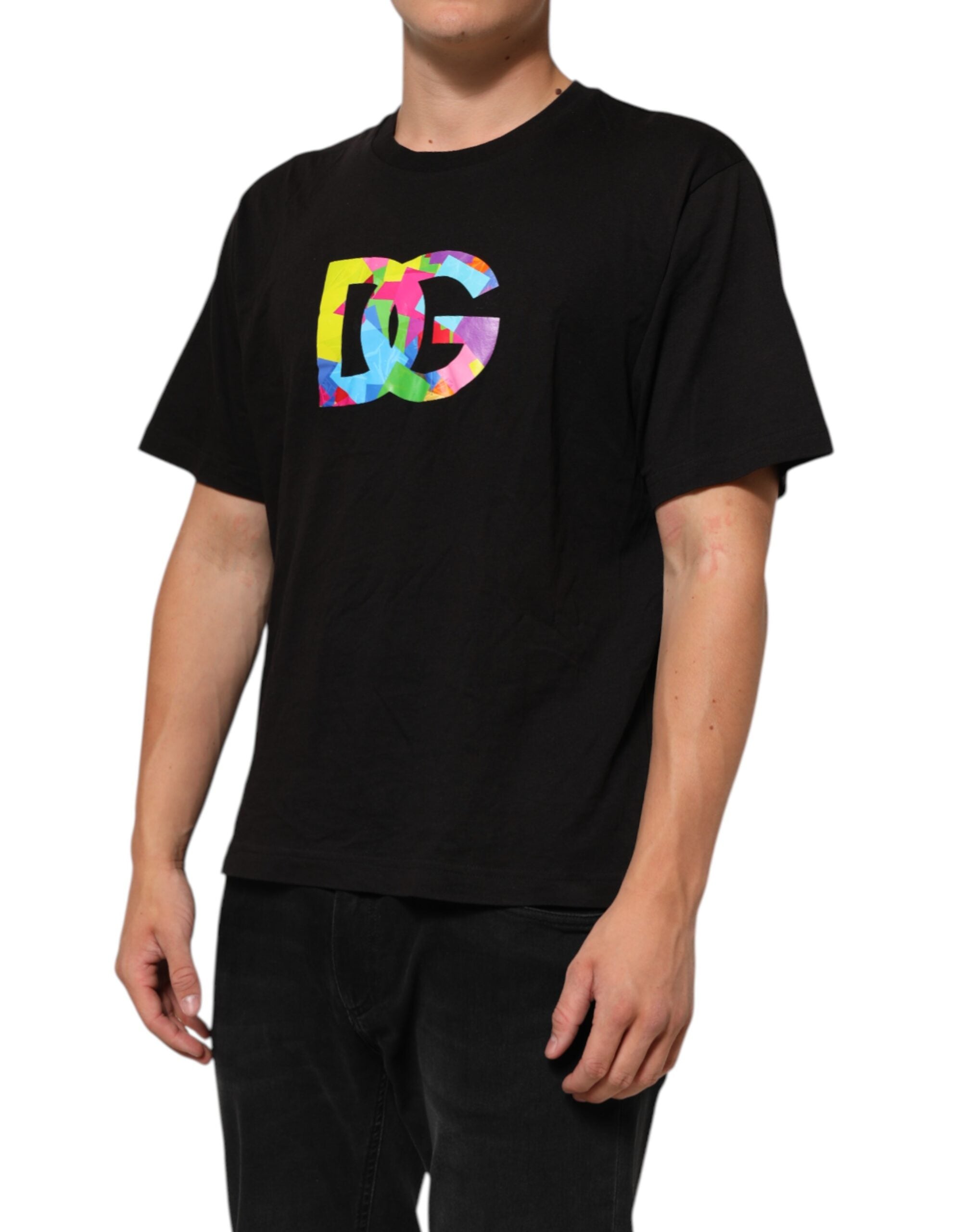 Dolce & Gabbana Black Logo Print Cotton Crew Neck Men's T-shirt