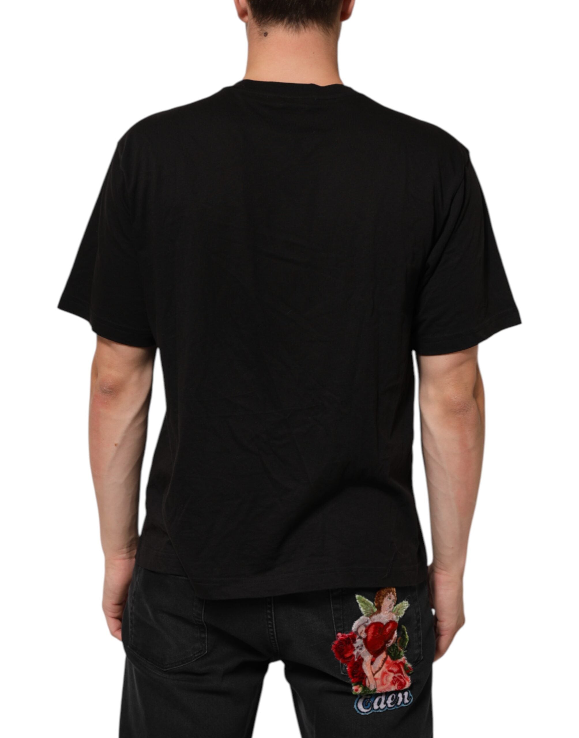 Dolce & Gabbana Black Logo Print Cotton Crew Neck Men's T-shirt