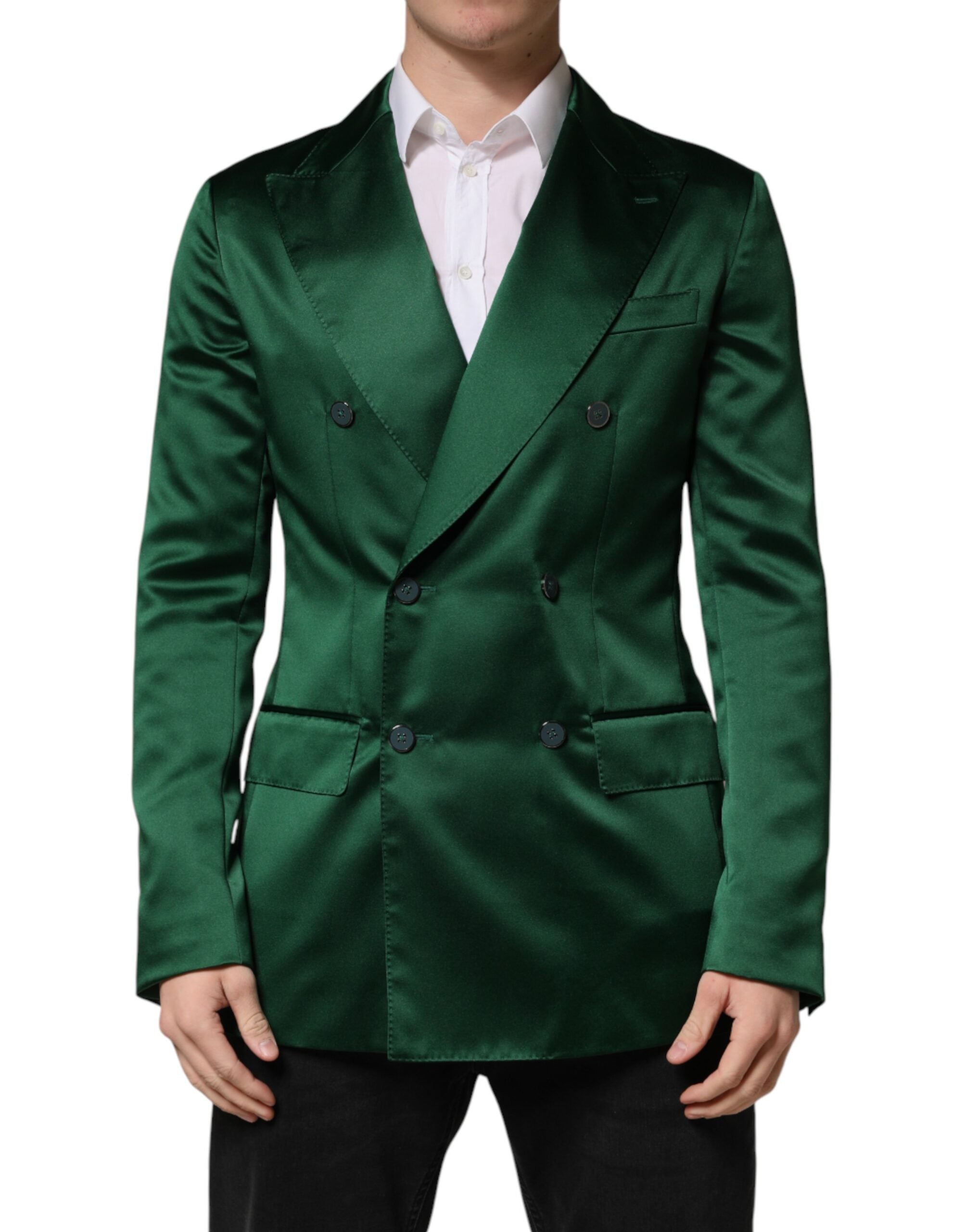 Dolce & Gabbana Green Satin Double Breasted Jacket Men's Blazer