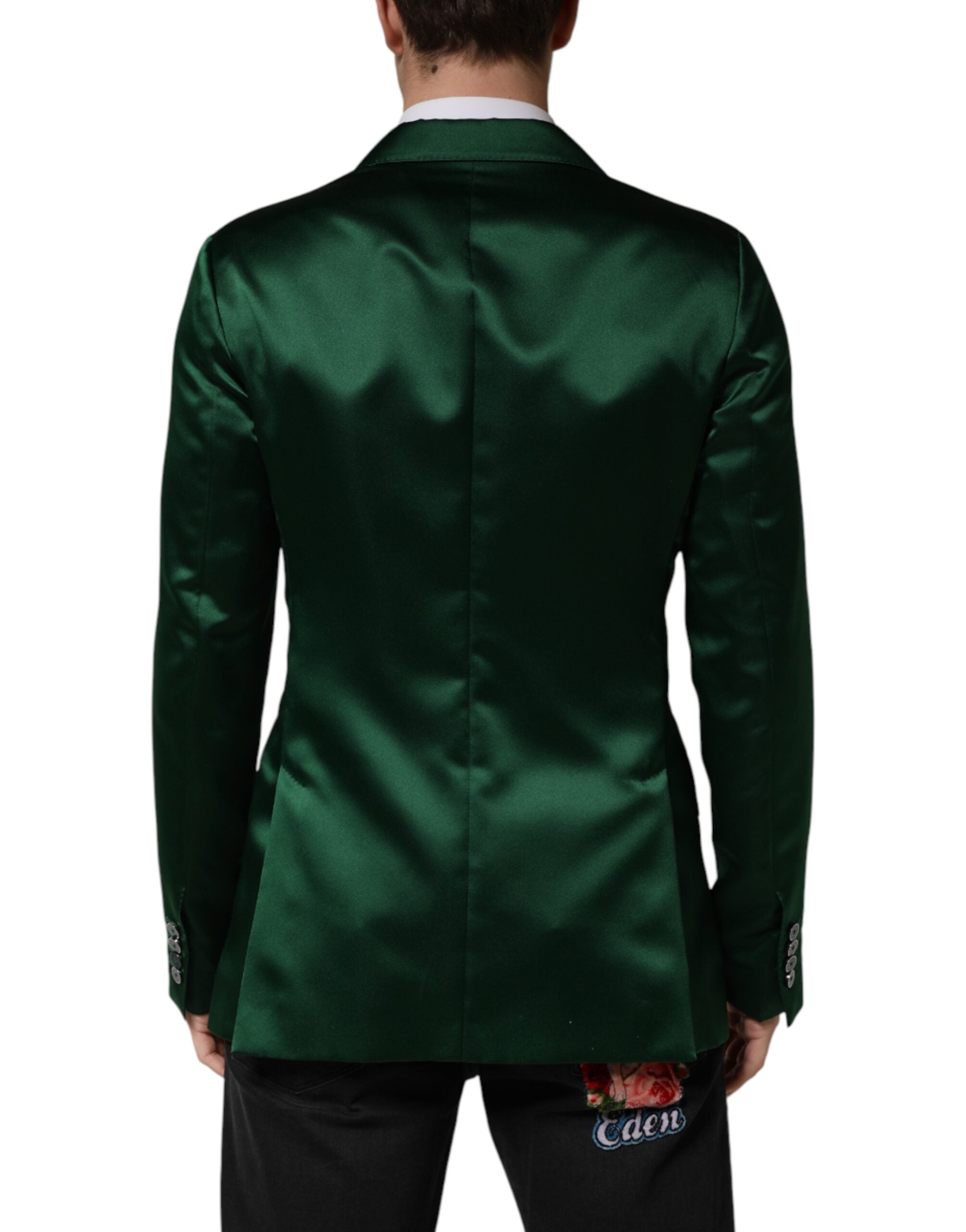 Dolce & Gabbana Green Satin Double Breasted Jacket Men's Blazer