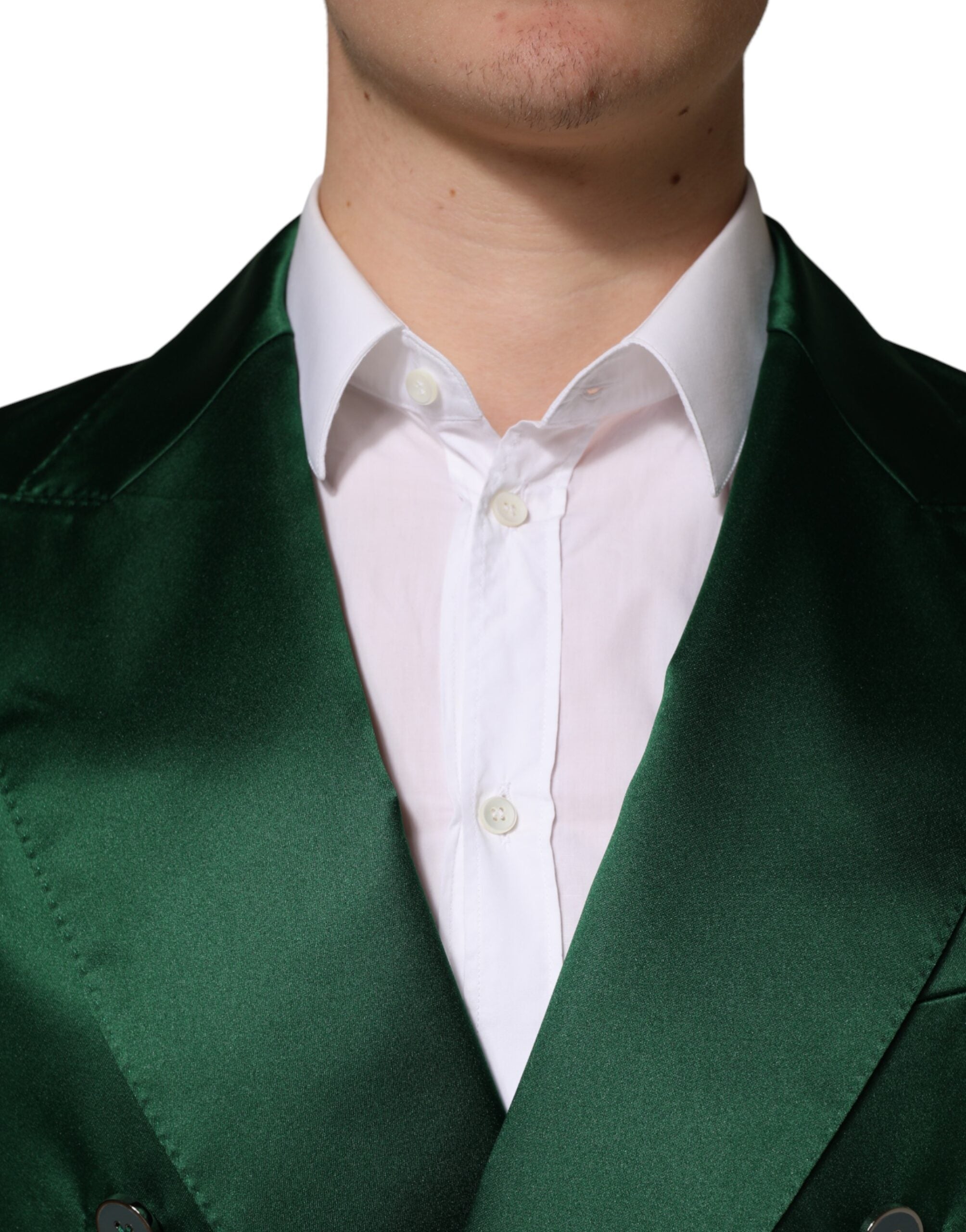 Dolce & Gabbana Green Satin Double Breasted Jacket Men's Blazer