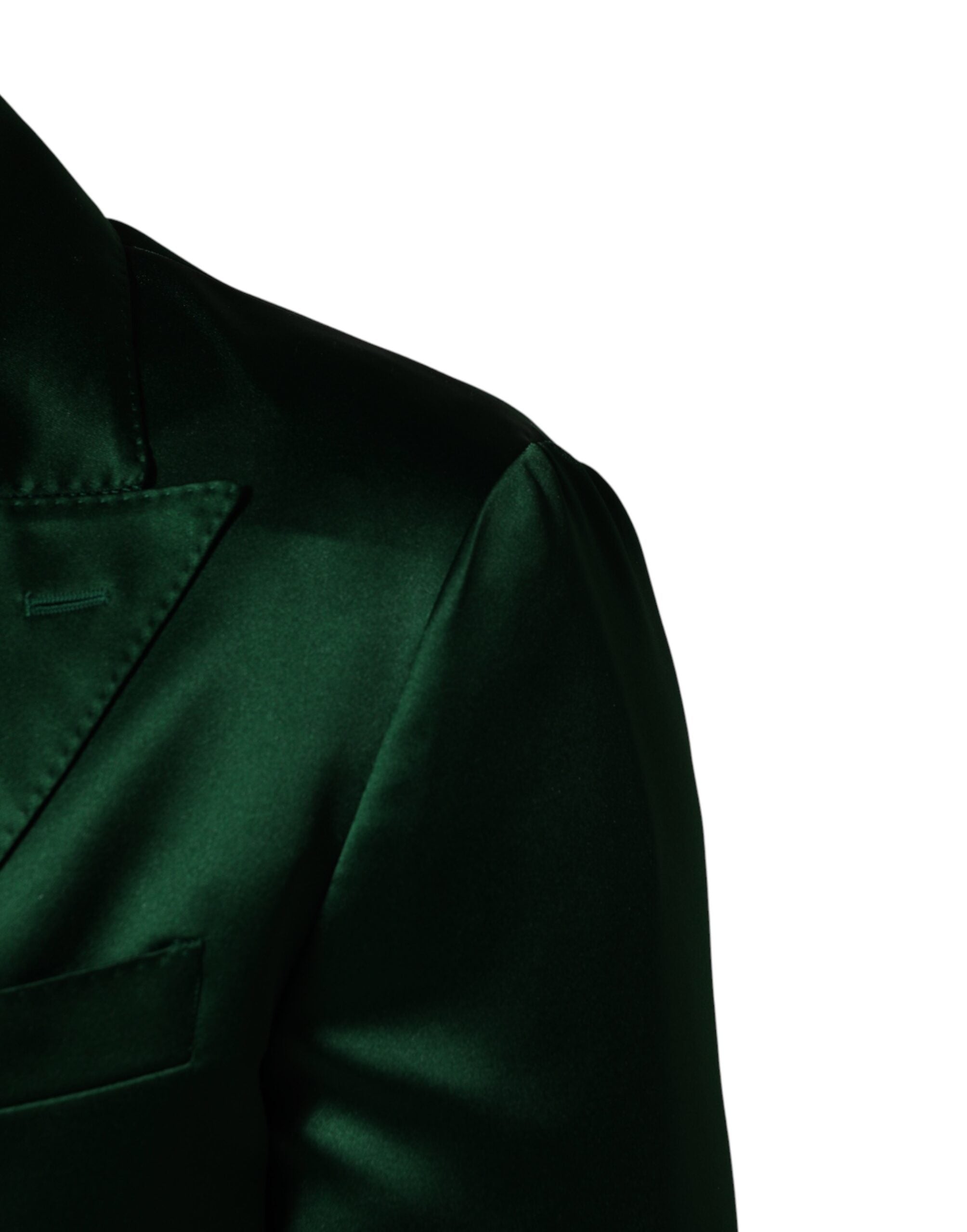 Dolce & Gabbana Green Satin Double Breasted Jacket Men's Blazer