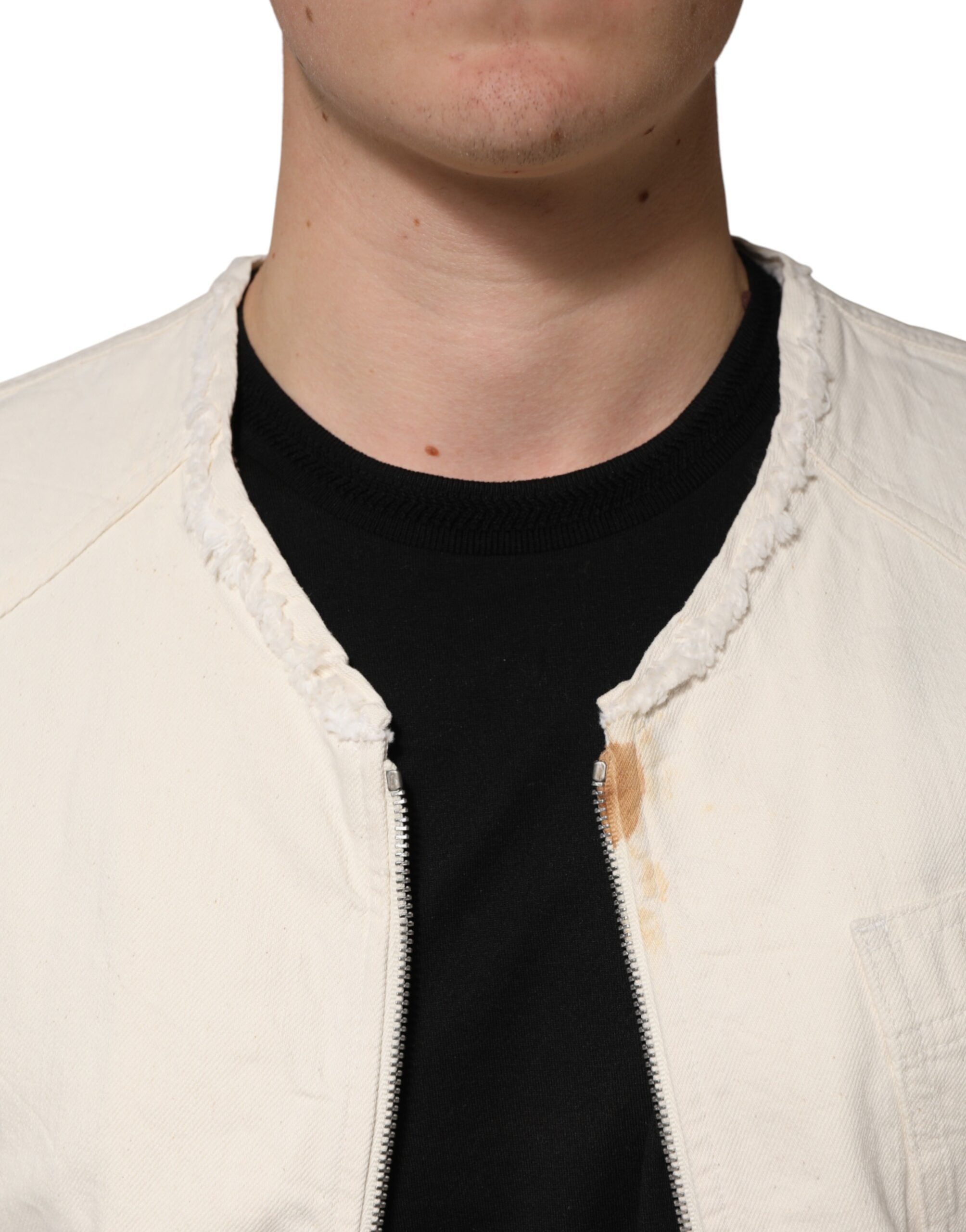 Dolce & Gabbana Off White Cotton Full Zip Denim Men Blouson Men's Jacket (Pre-Owned)