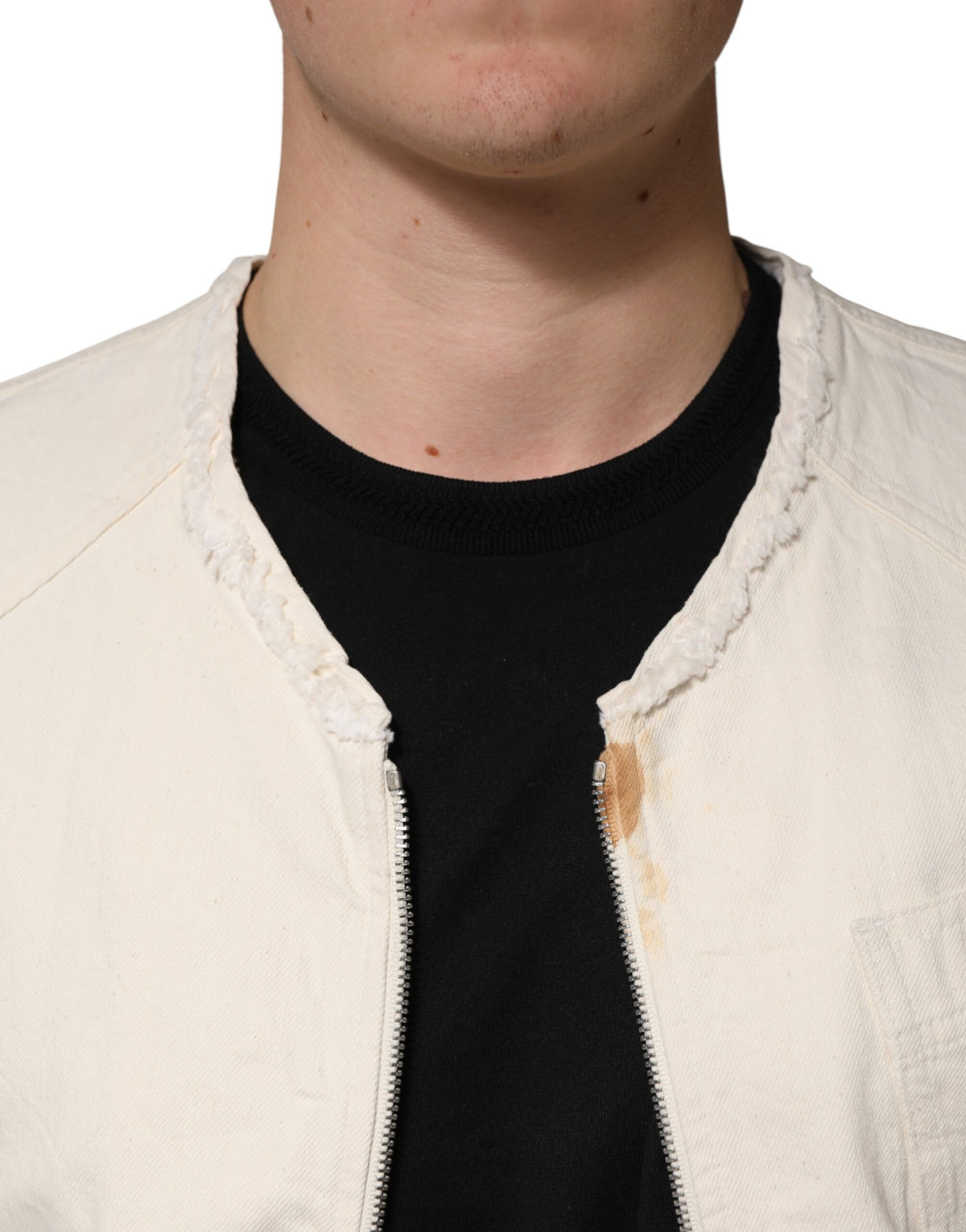 Dolce & Gabbana Off White Cotton Full Zip Denim Men Blouson Men's Jacket (Pre-Owned)