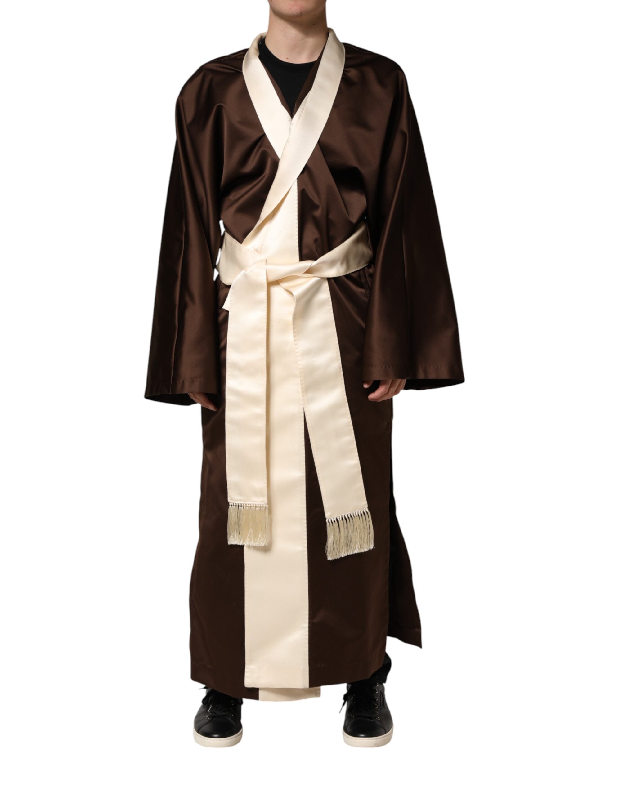 Dolce & Gabbana Brown Cream Lounge Belted Bathrobe Men's Jacket (Pre-Owned)
