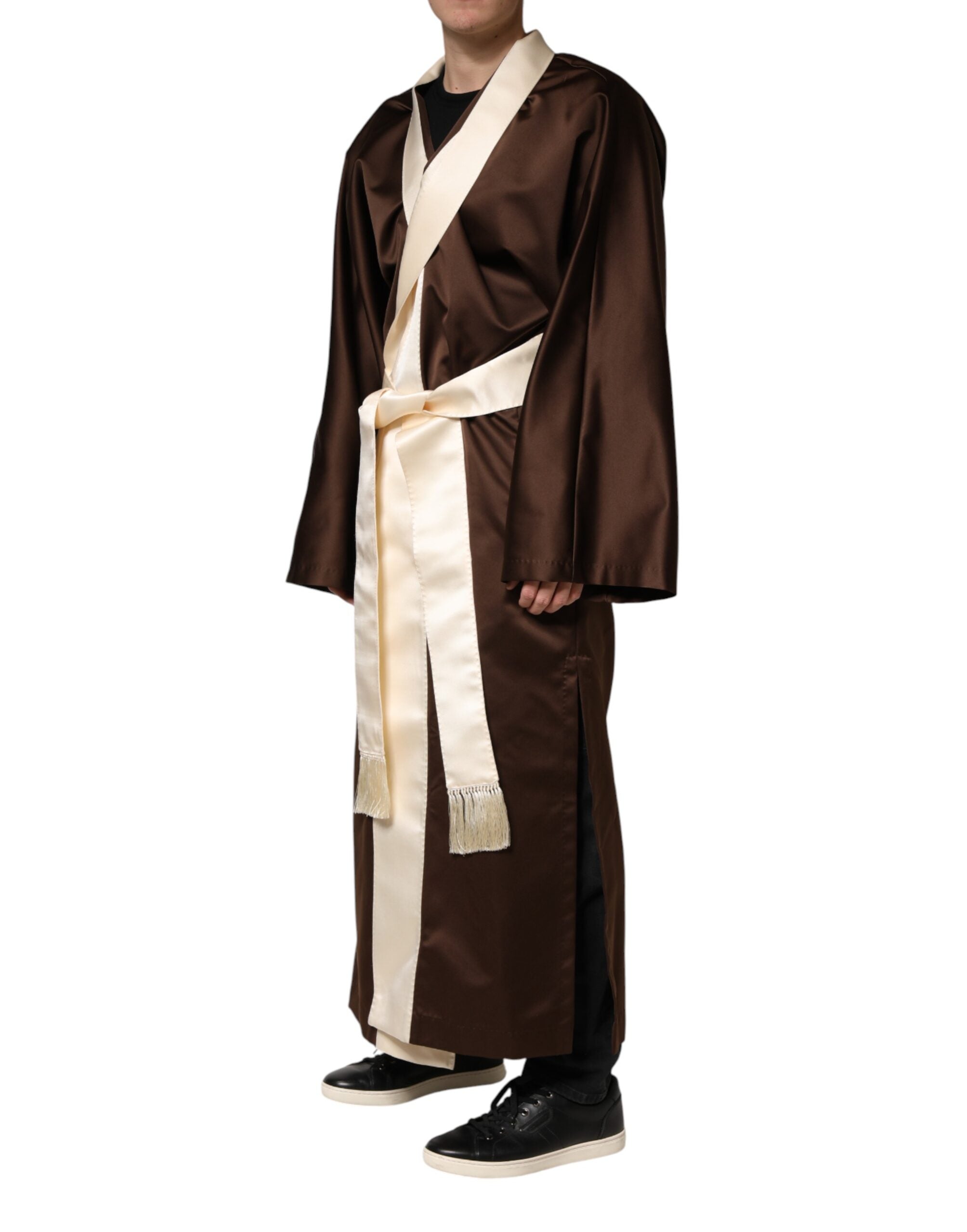 Dolce & Gabbana Brown Cream Lounge Belted Bathrobe Men's Jacket (Pre-Owned)