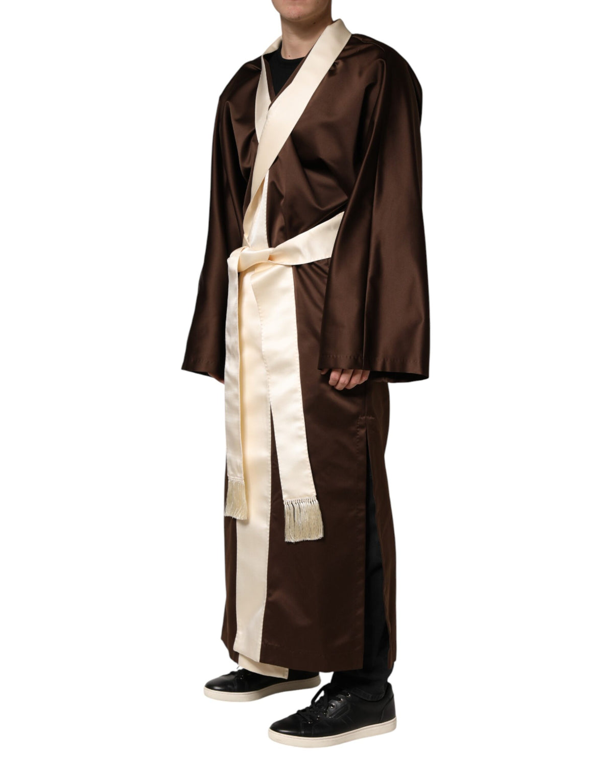 Dolce & Gabbana Brown Cream Lounge Belted Bathrobe Men's Jacket (Pre-Owned)