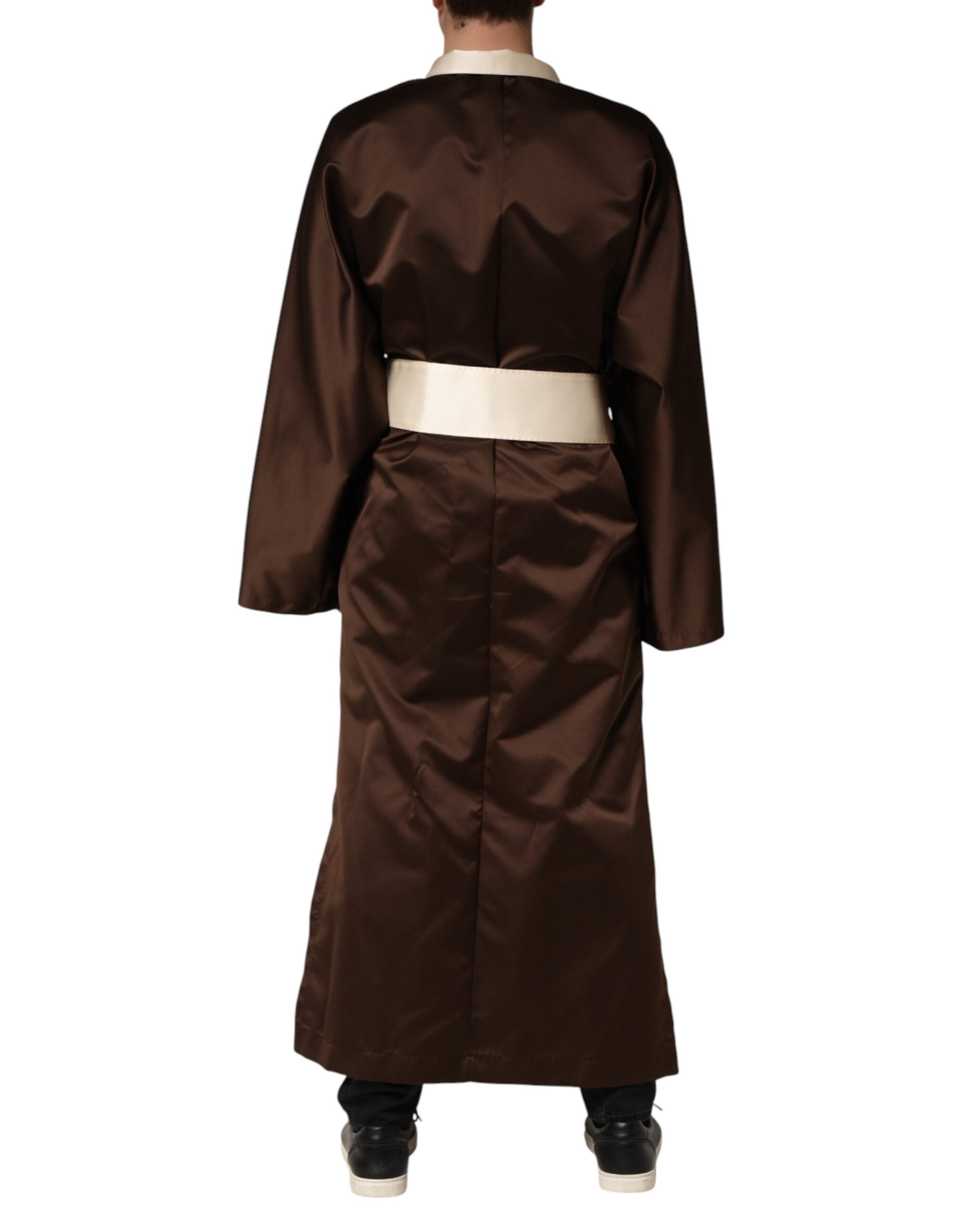 Dolce & Gabbana Brown Cream Lounge Belted Bathrobe Men's Jacket (Pre-Owned)