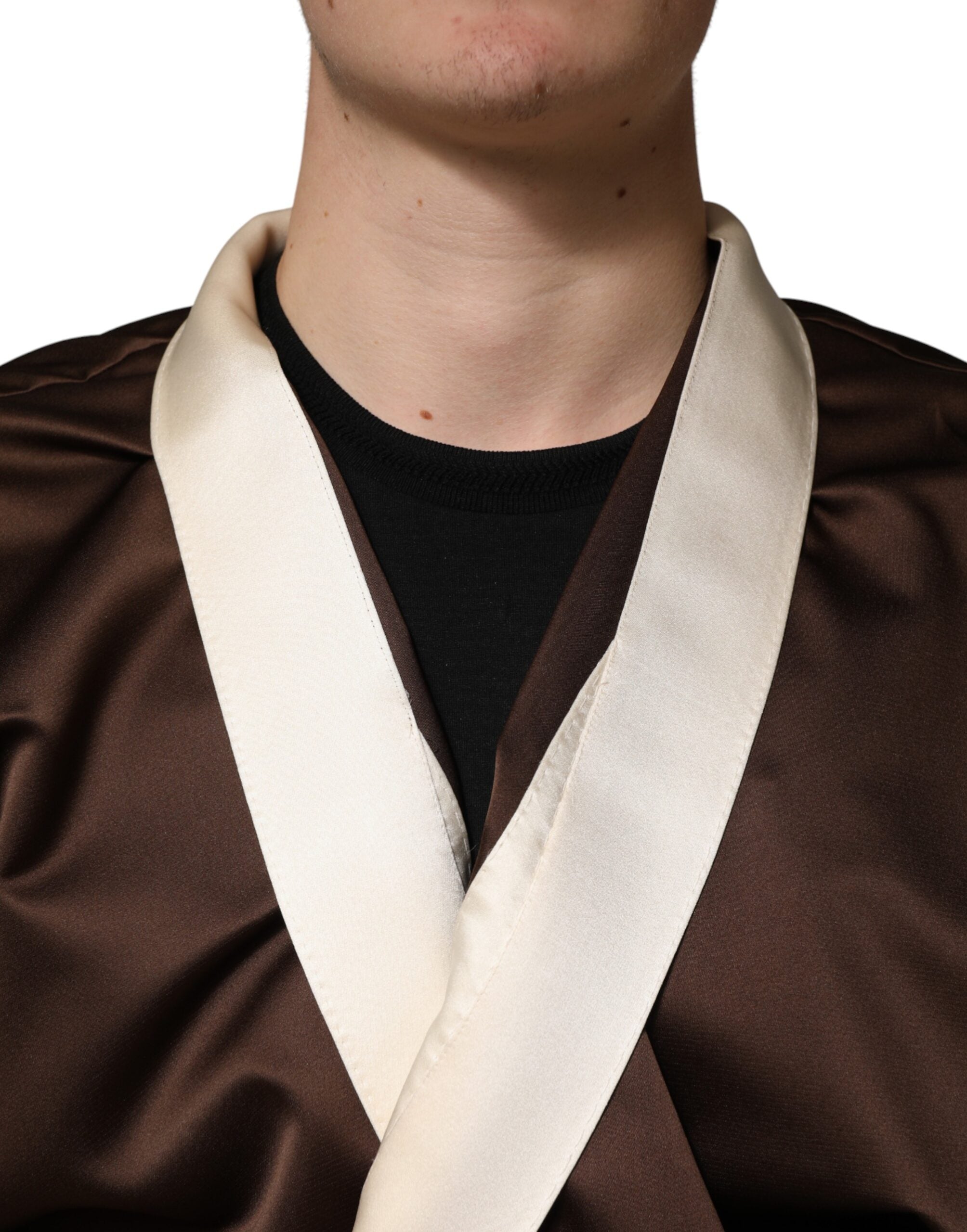 Dolce & Gabbana Brown Cream Lounge Belted Bathrobe Men's Jacket (Pre-Owned)