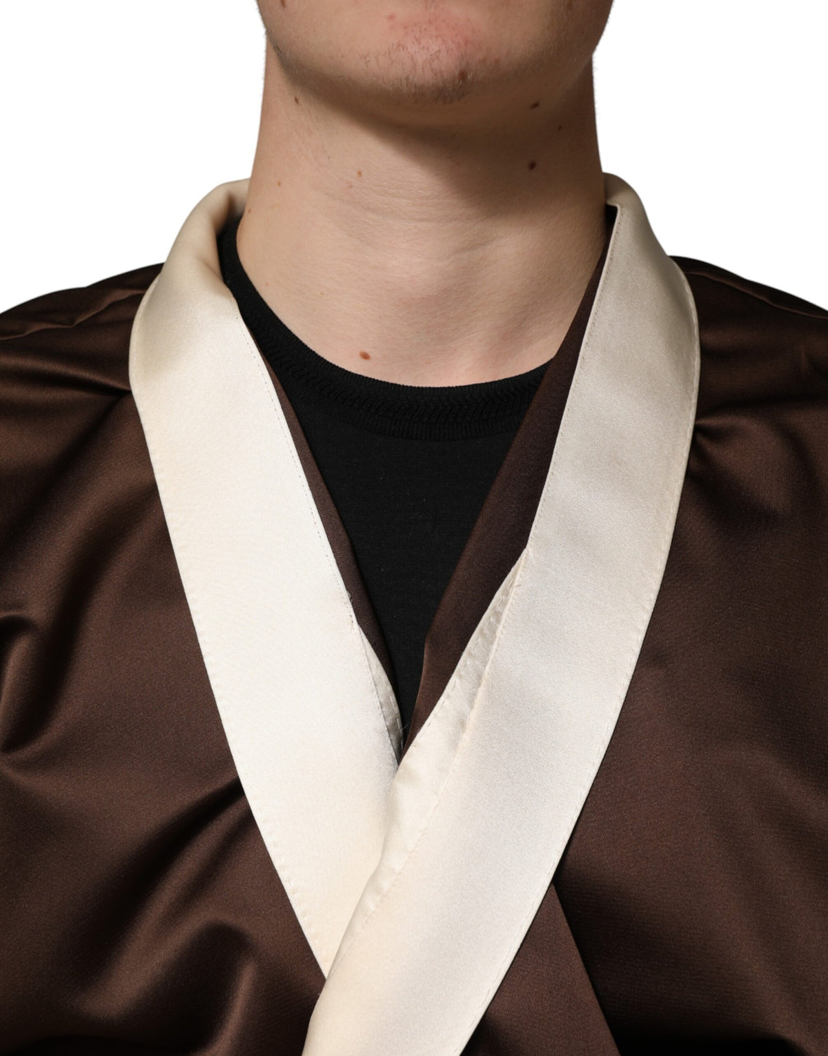 Dolce & Gabbana Brown Cream Lounge Belted Bathrobe Men's Jacket (Pre-Owned)