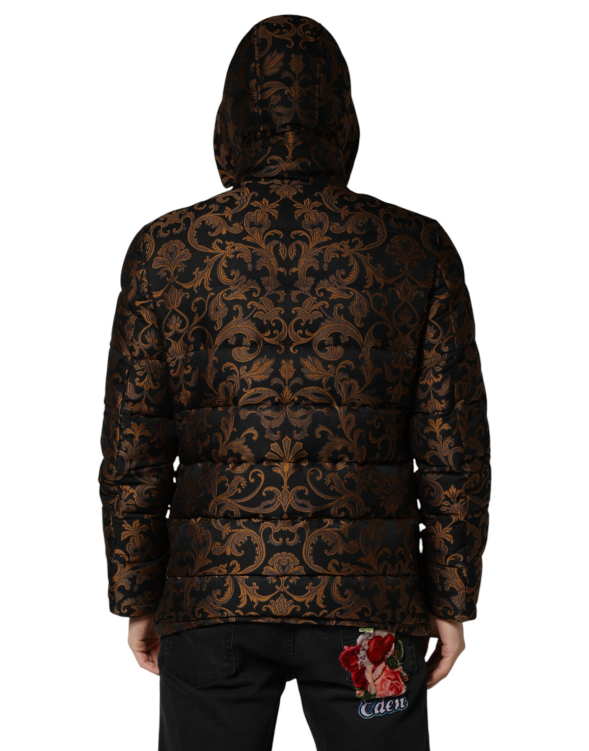 Dolce & Gabbana Black Floral Jacquard Quilted Hooded Men's Jacket