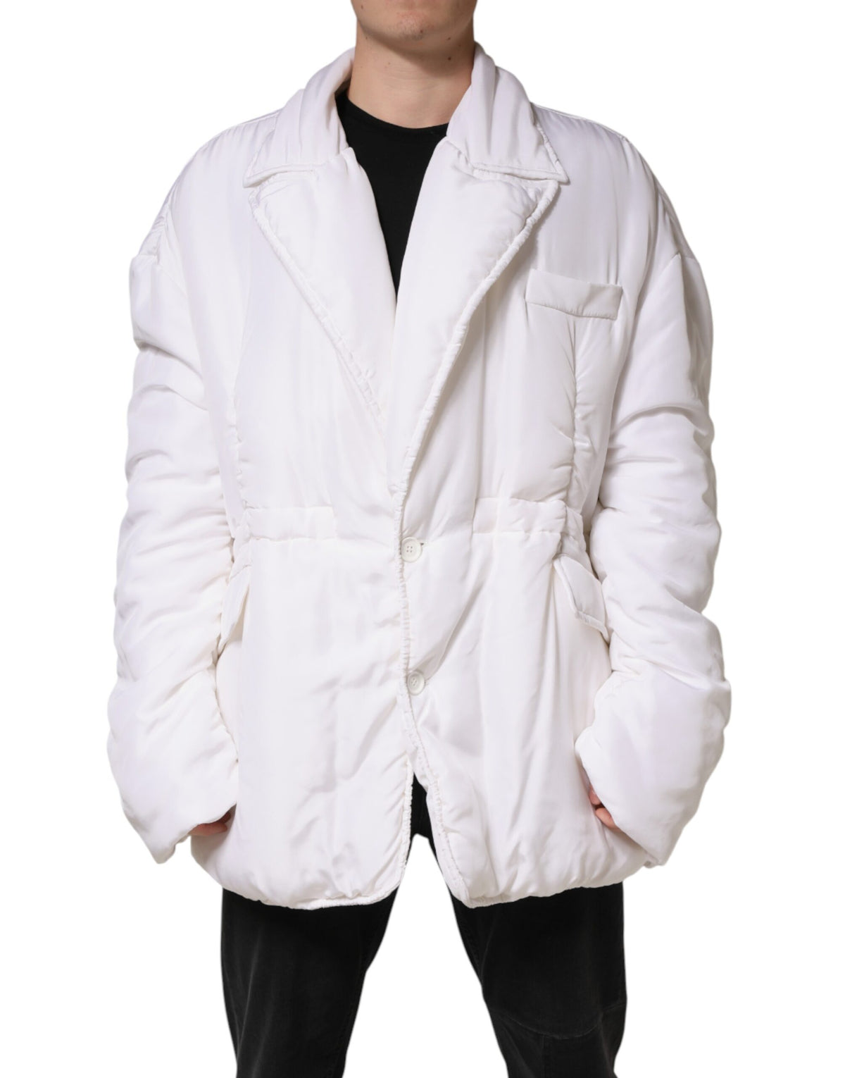 Dolce & Gabbana White Silk Padded Parka Men Coat Men's Jacket (Pre-Owned)