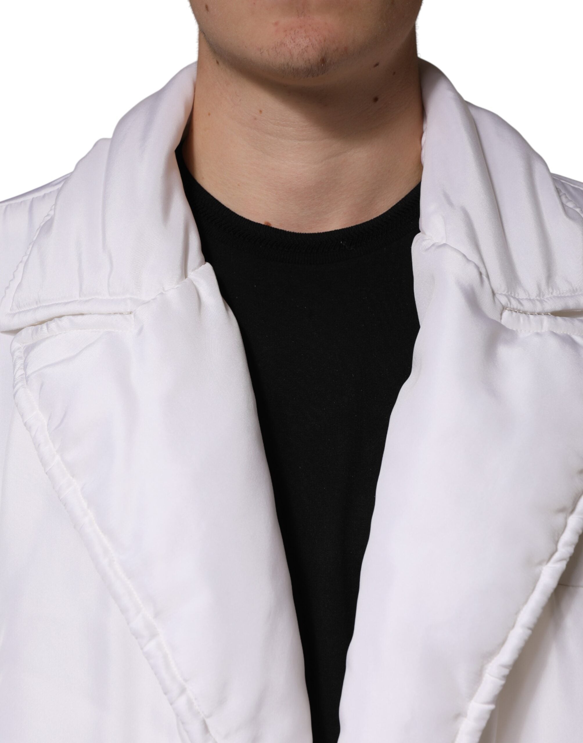 Dolce & Gabbana White Silk Padded Parka Men Coat Men's Jacket (Pre-Owned)