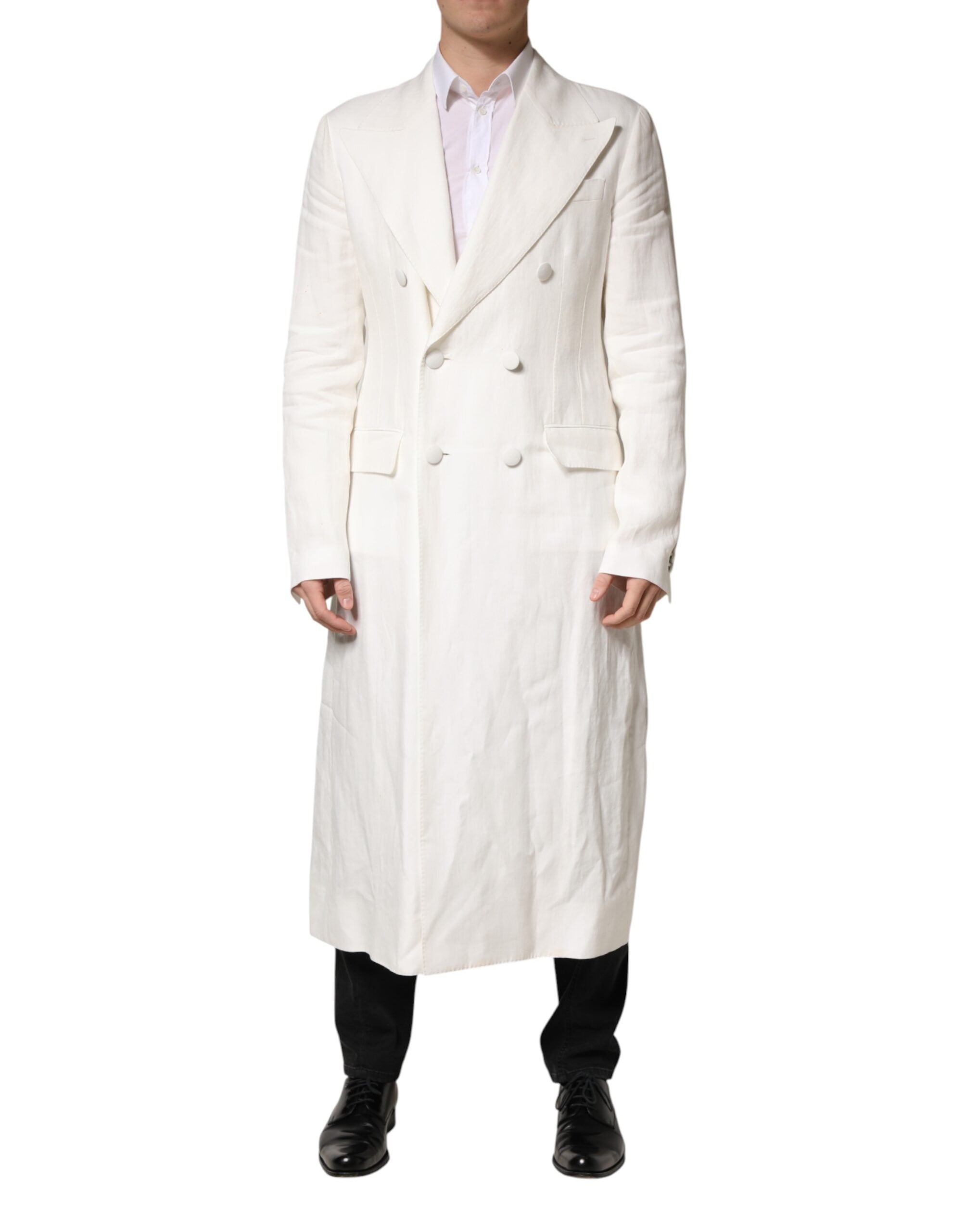 Dolce & Gabbana White Double Breasted Men Trench Coat Men's Jacket (Pre-Owned)