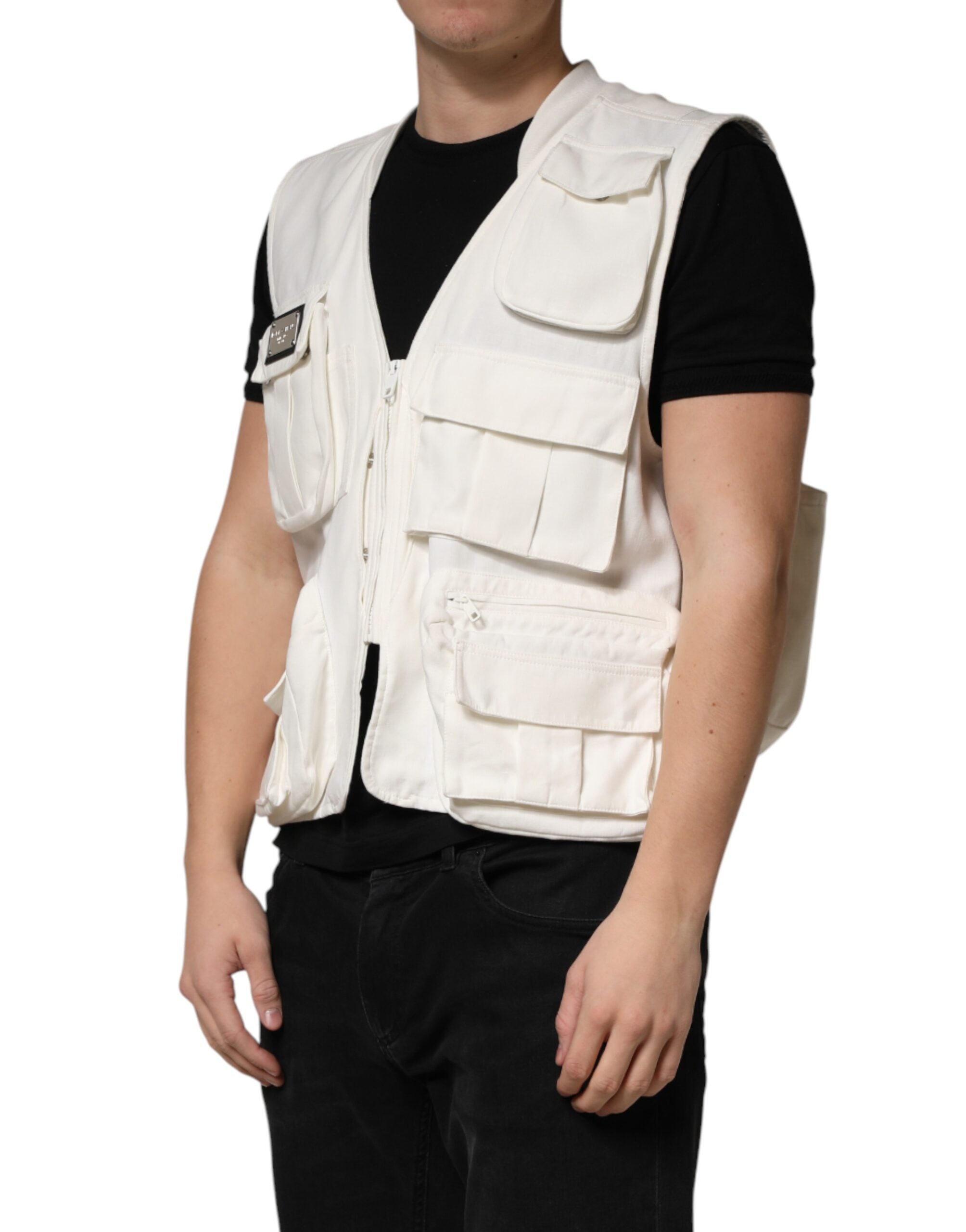 Dolce & Gabbana White Cotton Cargo Men Vest Coat Men's Jacket (Pre-Owned)
