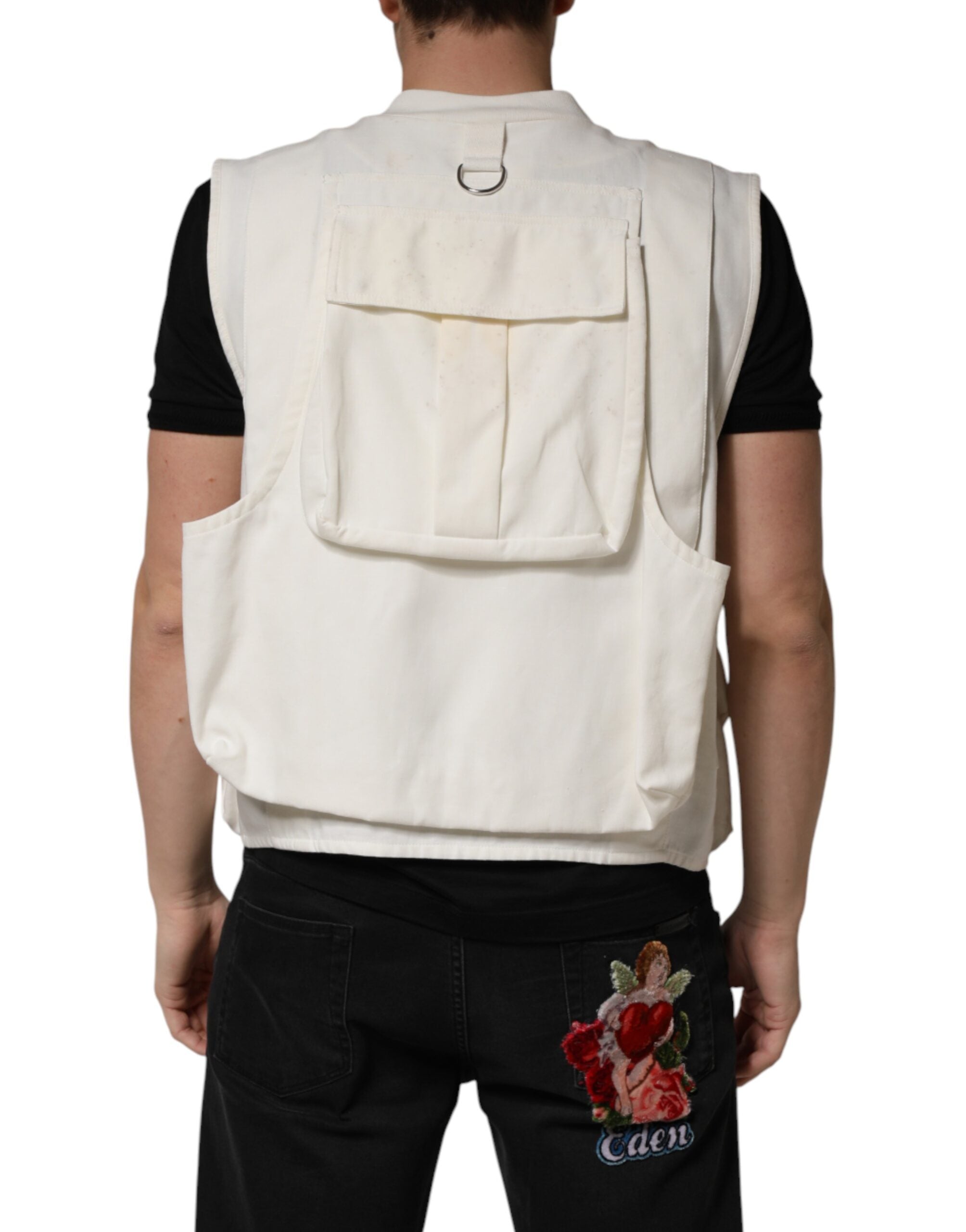 Dolce & Gabbana White Cotton Cargo Men Vest Coat Men's Jacket (Pre-Owned)