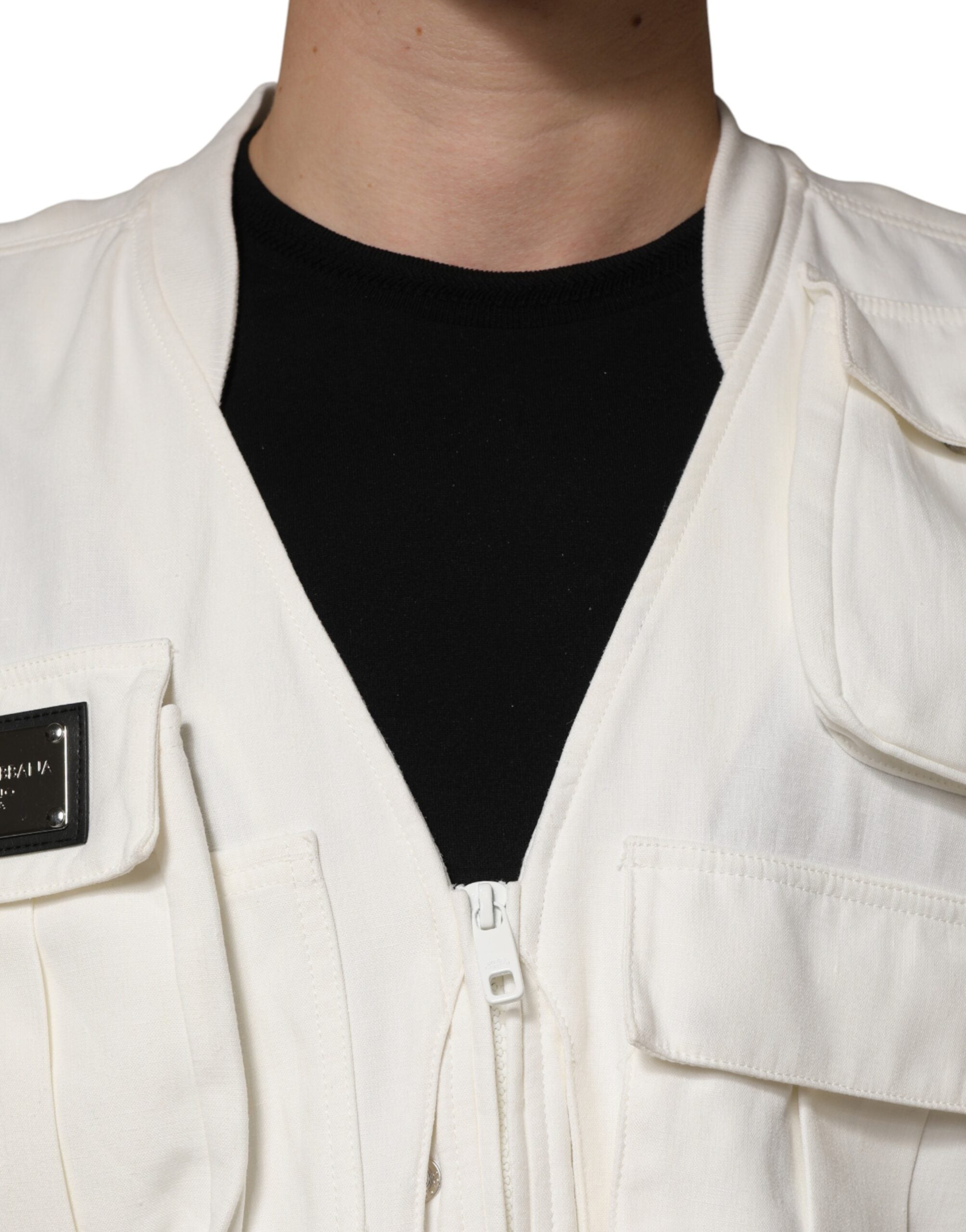 Dolce & Gabbana White Cotton Cargo Men Vest Coat Men's Jacket (Pre-Owned)