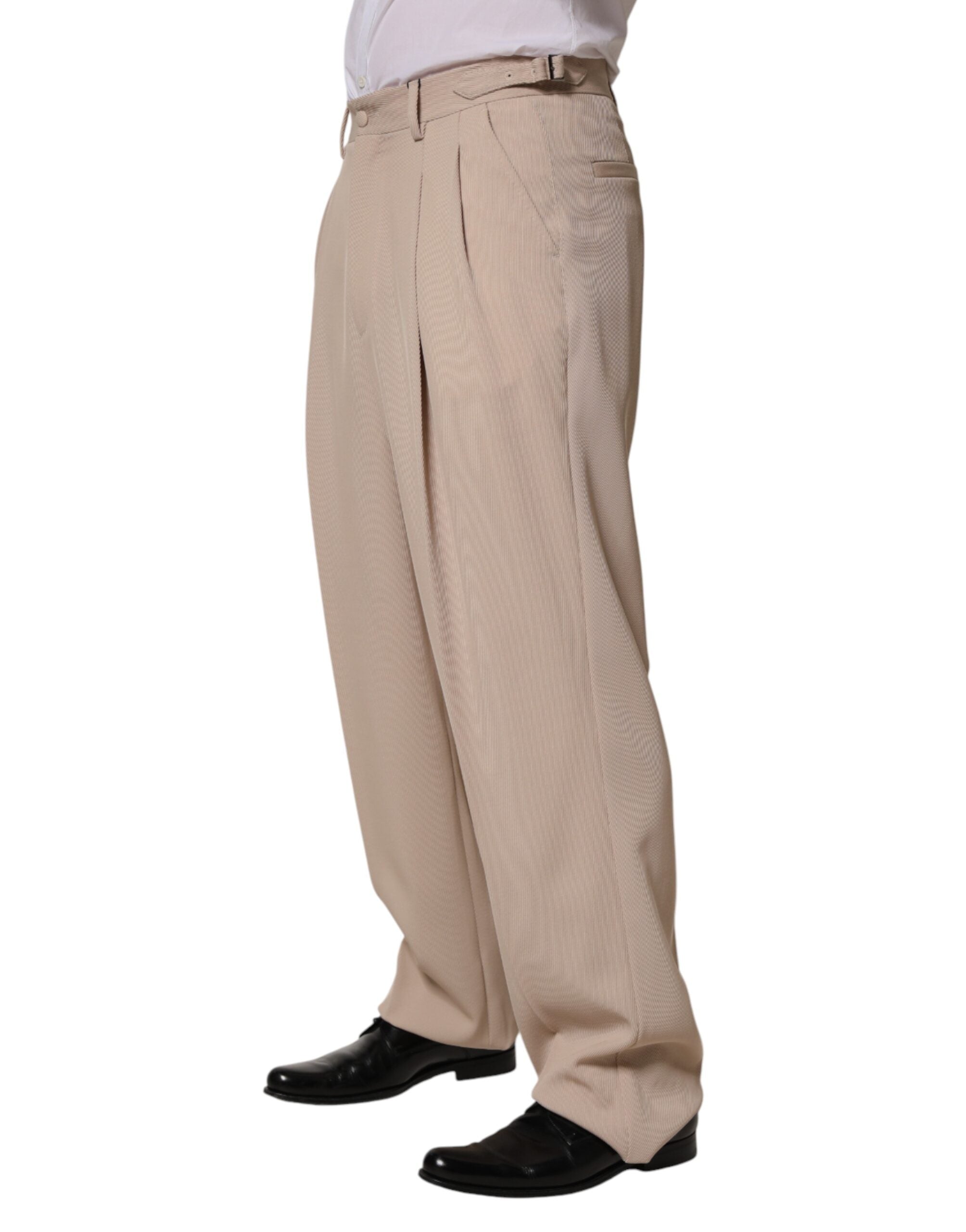 Dolce & Gabbana Beige Stretch Straight Men Dress Trouser Men's Pants (Pre-Owned)