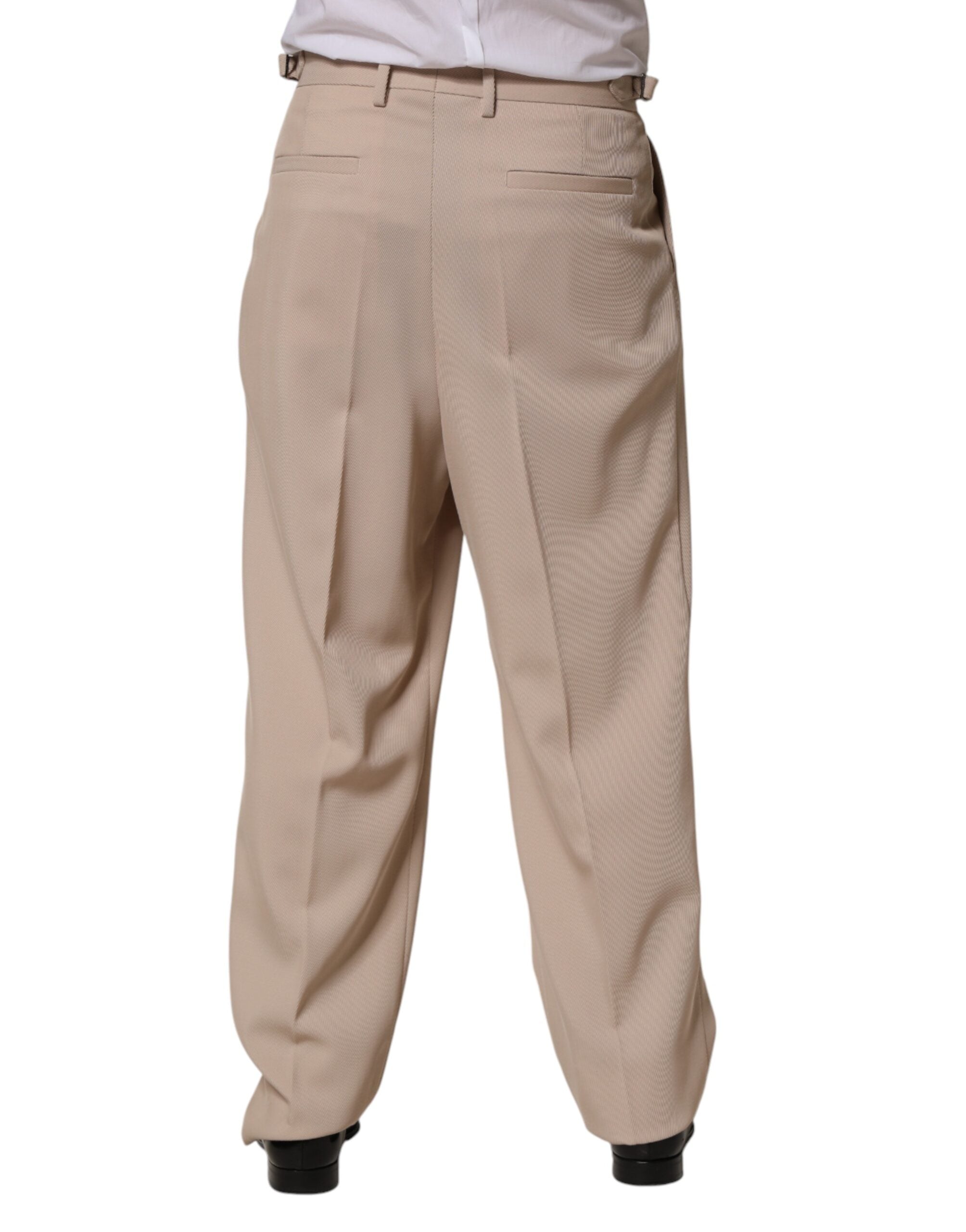 Dolce & Gabbana Beige Stretch Straight Men Dress Trouser Men's Pants (Pre-Owned)