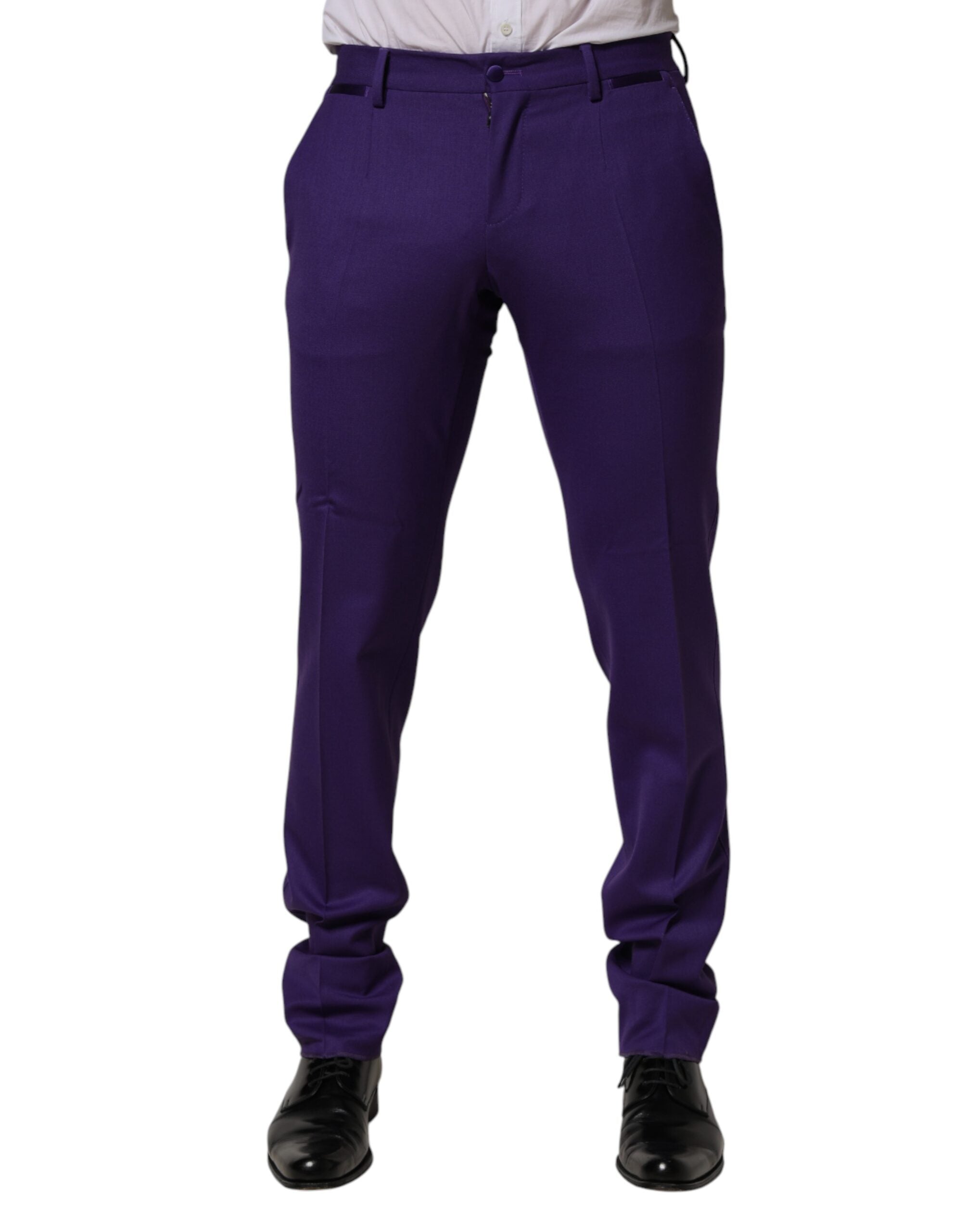 Dolce & Gabbana Purple Wool Skinny Dress Men Trouser Men's Pants