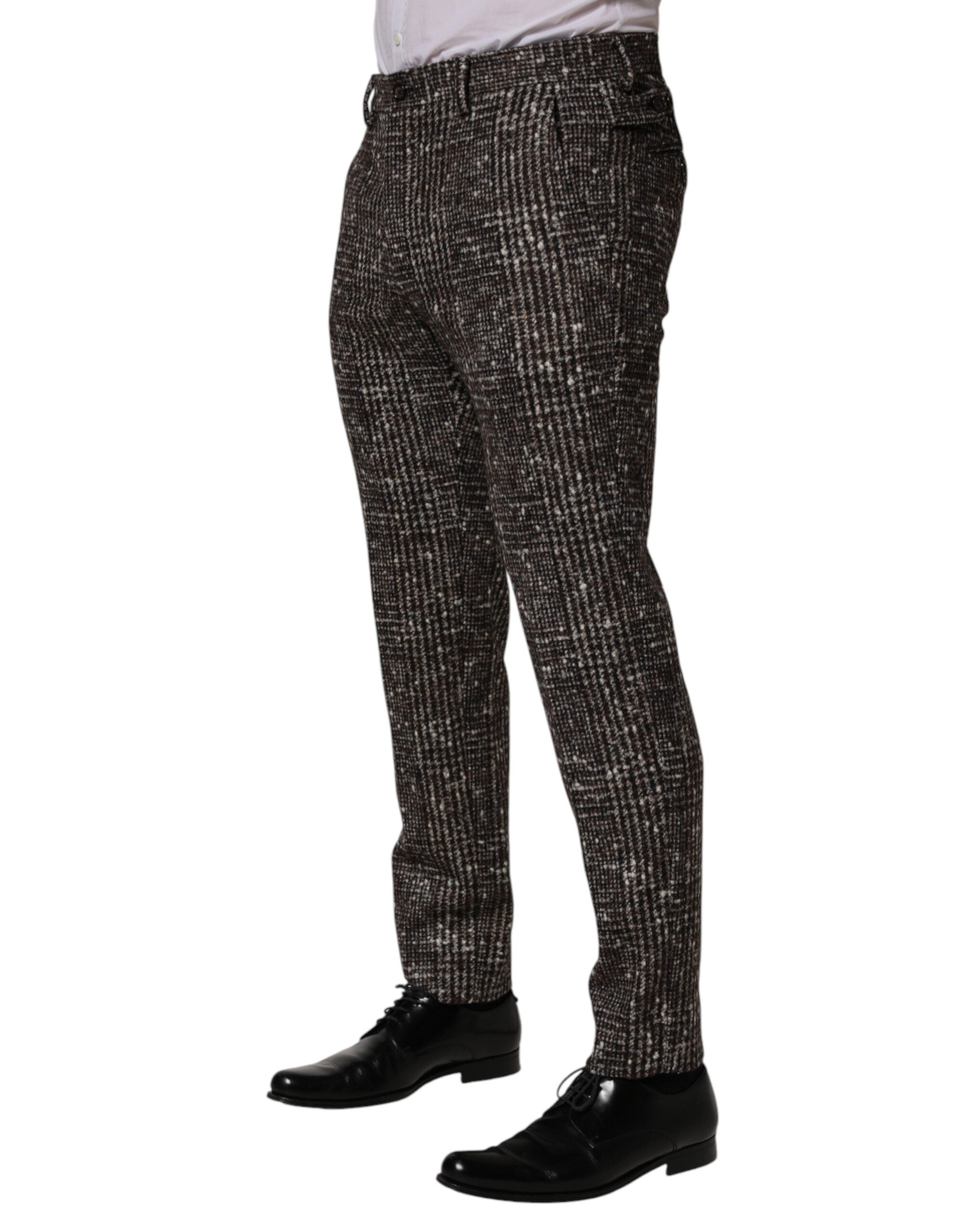 Dolce & Gabbana Brown Wool Plaid Skinny Dress Trouser Men's Pants