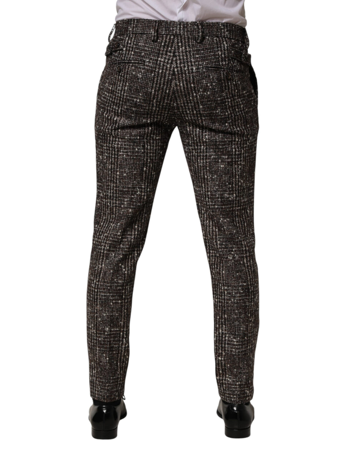 Dolce & Gabbana Brown Wool Plaid Skinny Dress Trouser Men's Pants