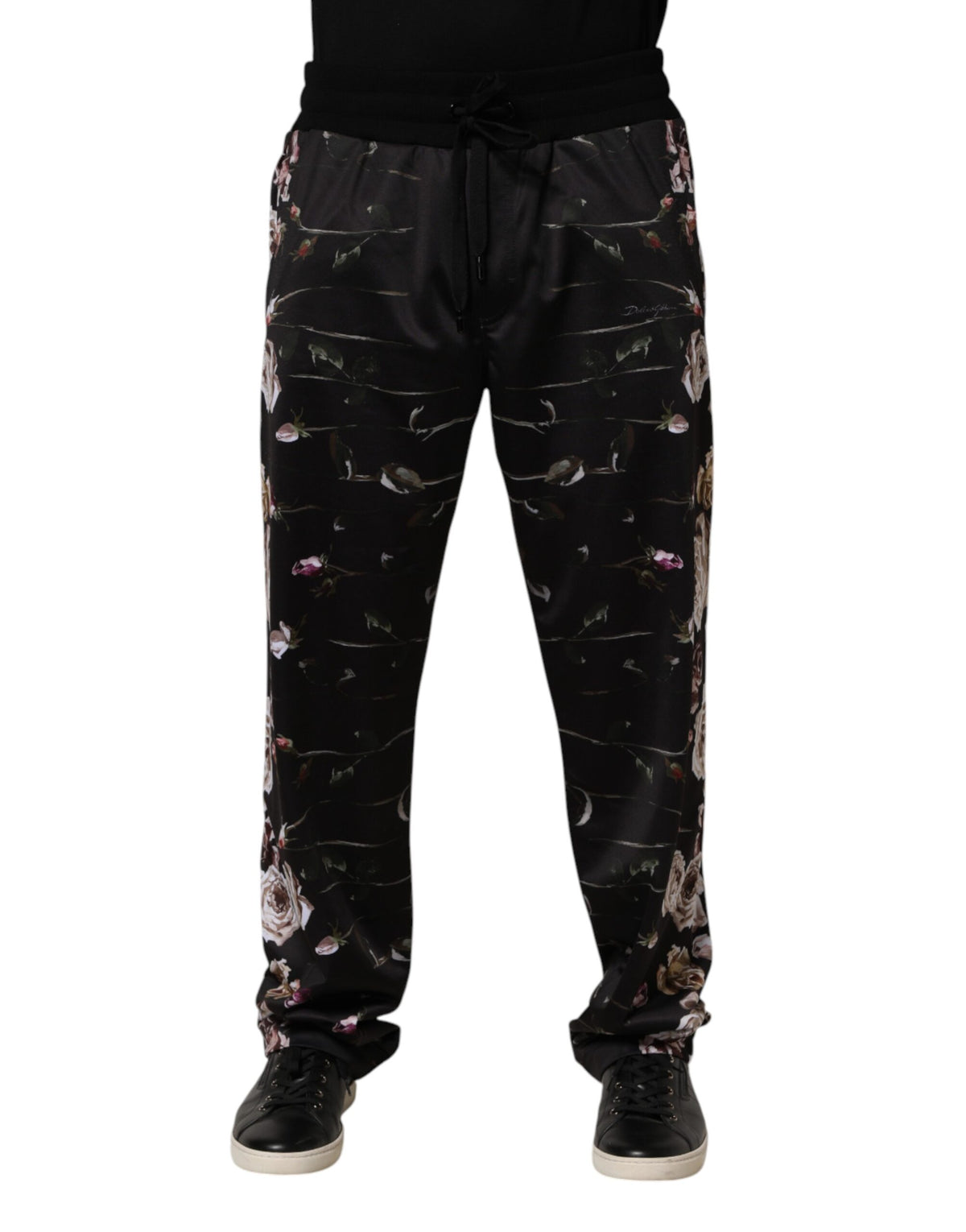 Dolce & Gabbana Black Floral Straight-Leg Chino Trouser Men's Pants