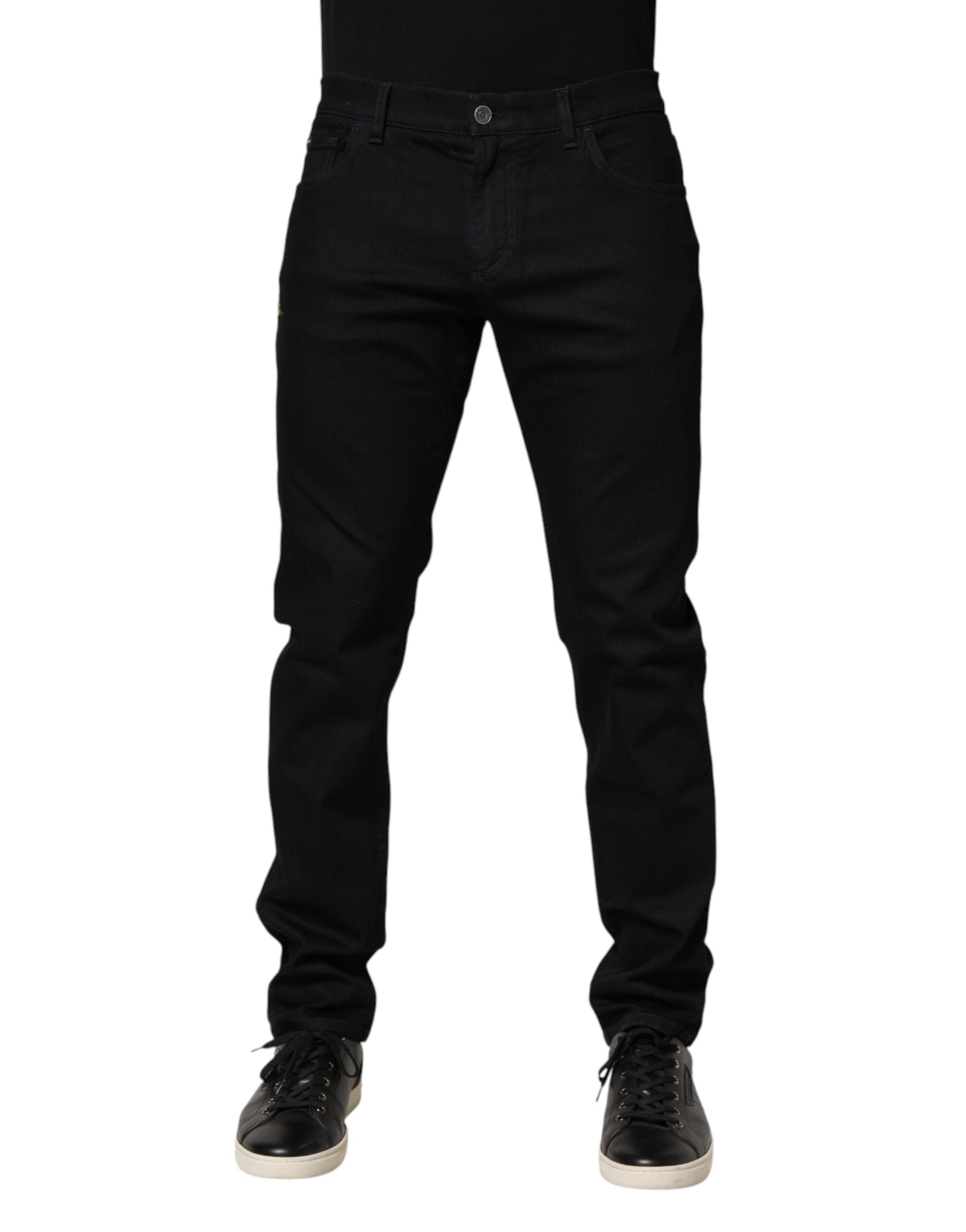 Dolce & Gabbana Black Floral Cotton Skinny Men Denim Men's Jeans