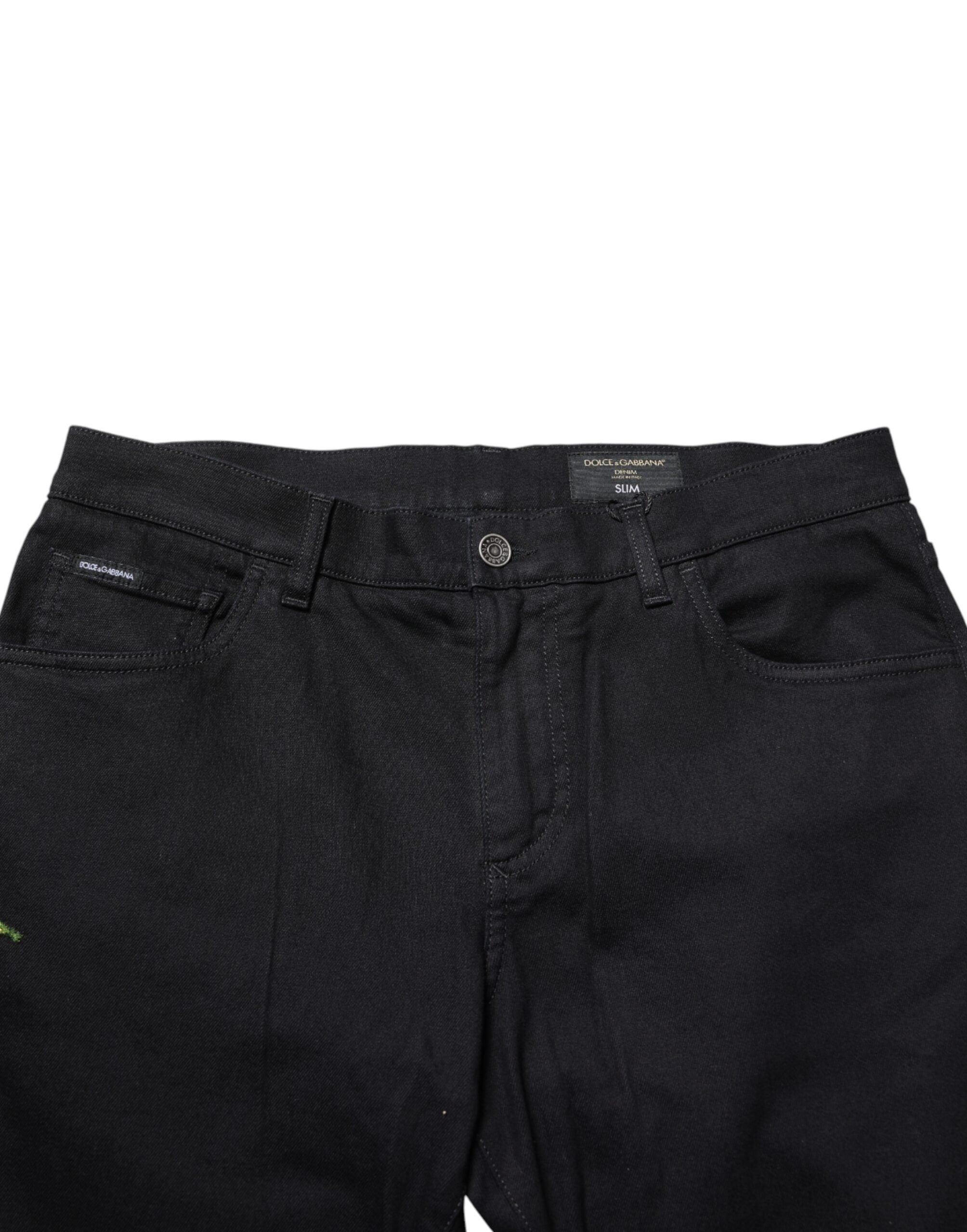 Dolce & Gabbana Black Floral Cotton Skinny Men Denim Men's Jeans