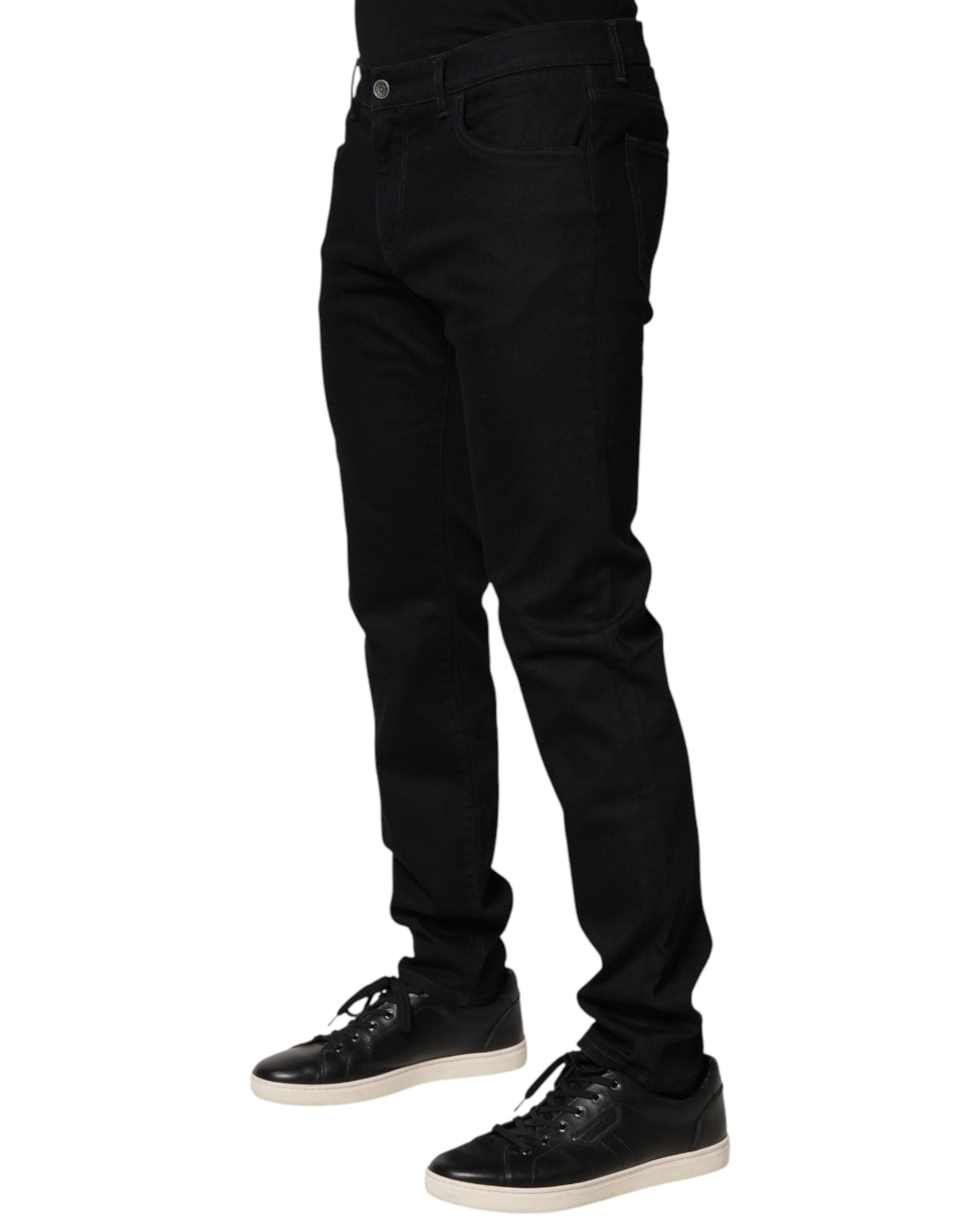 Dolce & Gabbana Black Floral Cotton Skinny Men Denim Men's Jeans
