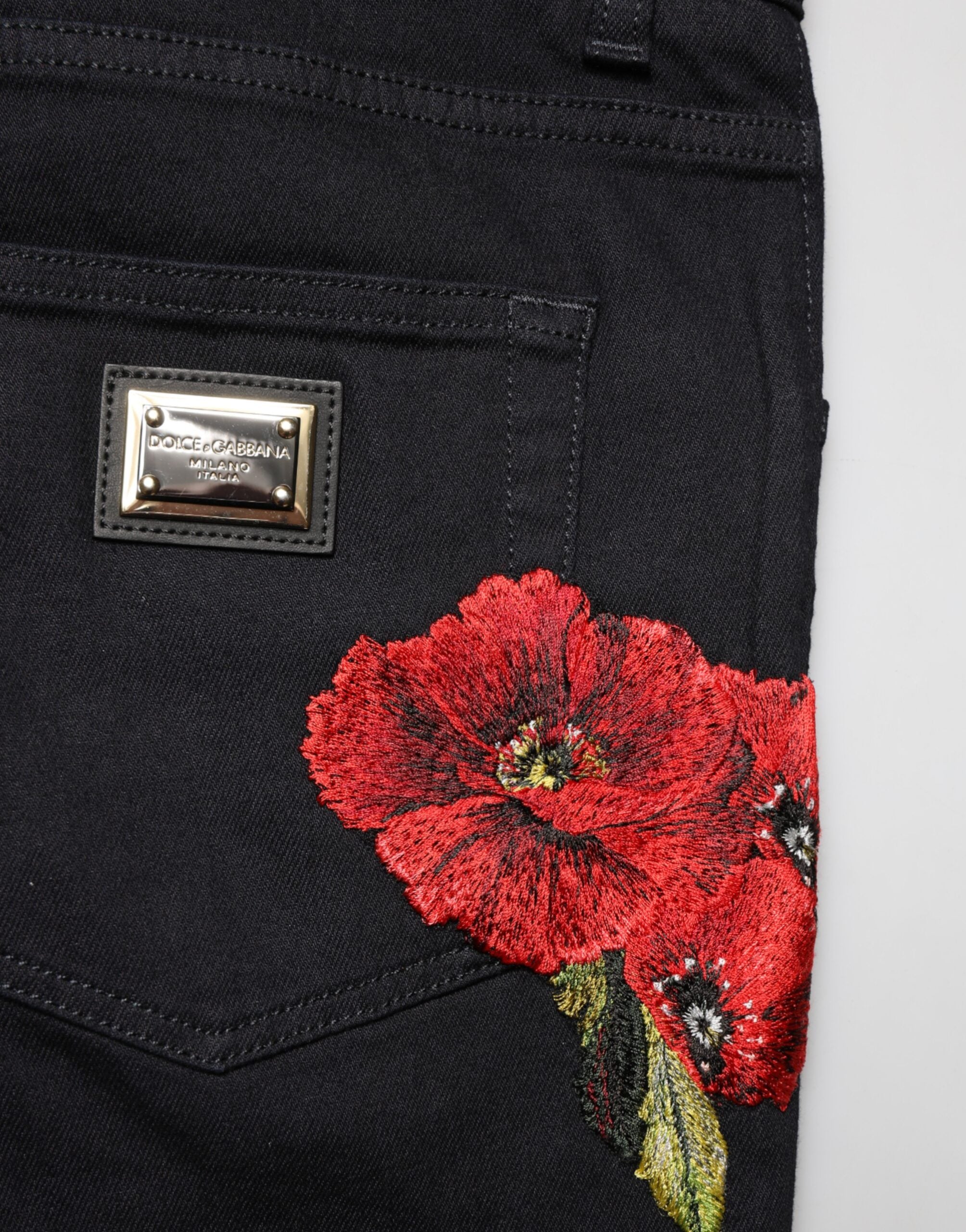 Dolce & Gabbana Black Floral Cotton Skinny Men Denim Men's Jeans