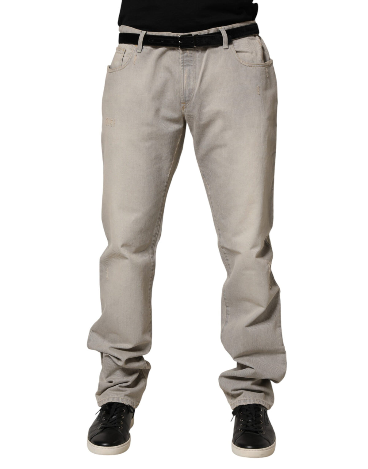 Dolce & Gabbana Light Gray Cotton Straight Denim Trouser Men's Jeans