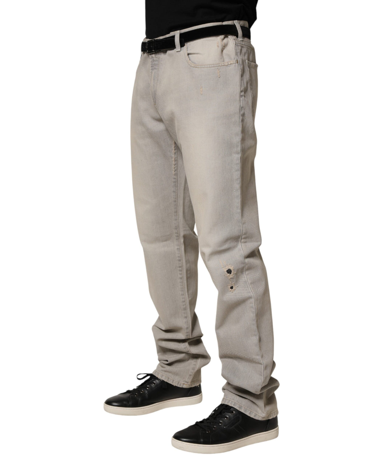 Dolce & Gabbana Light Gray Cotton Straight Denim Trouser Men's Jeans