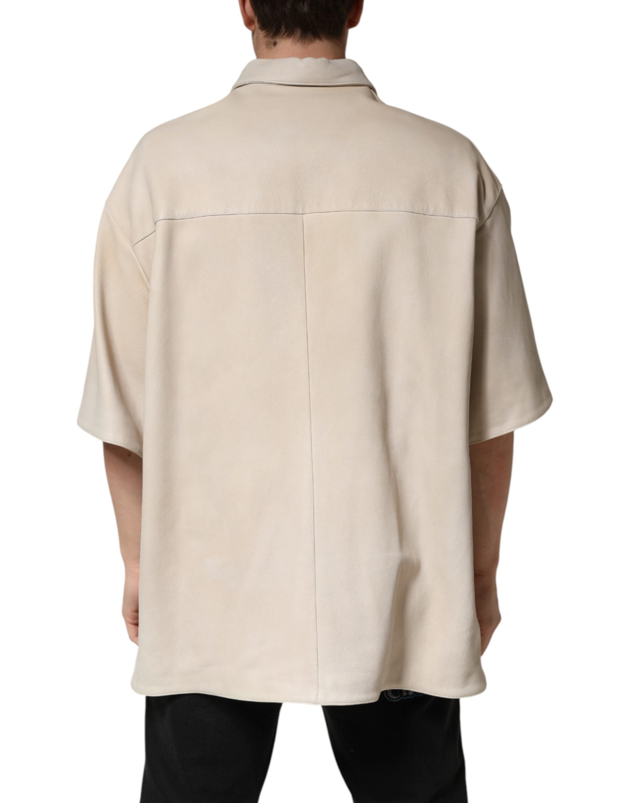 Dolce & Gabbana Beige Leather Button Down Men Casual Men's Shirt (Pre-Owned)